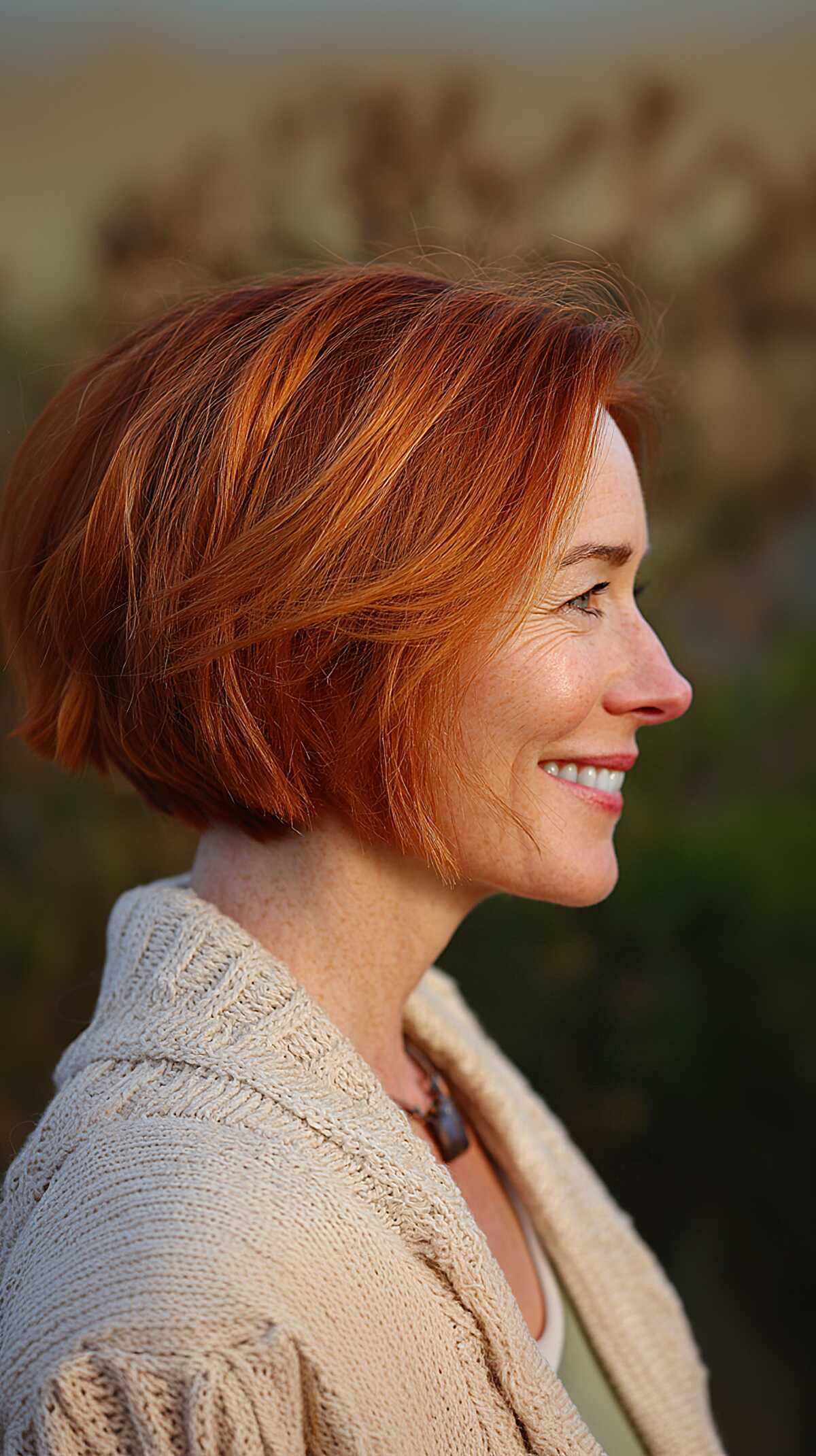 Vibrant copper A-line bob with tousled texture