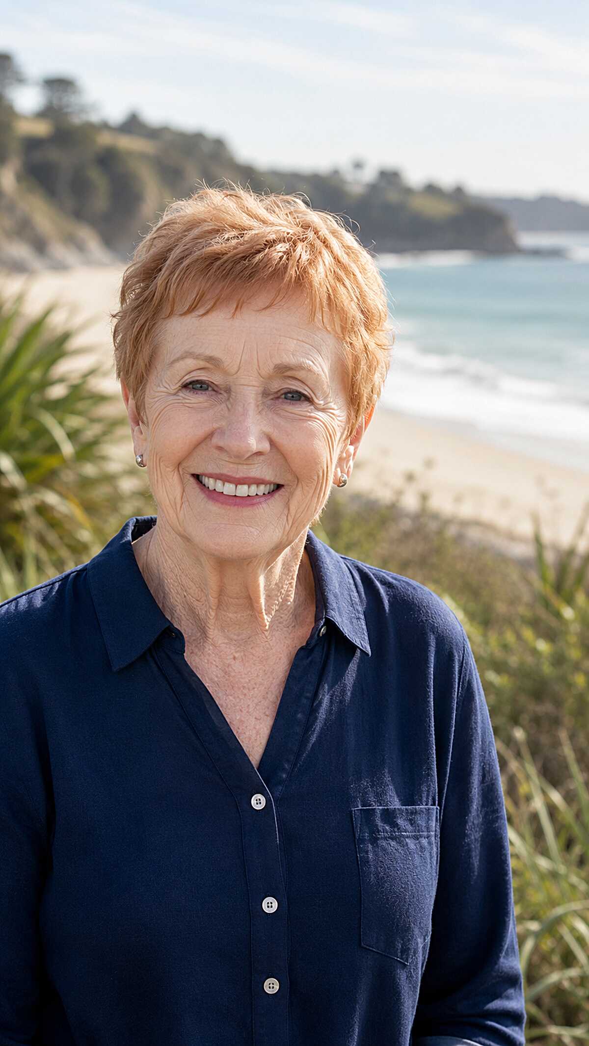 Warm ginger razored crop with forward-swept fringe