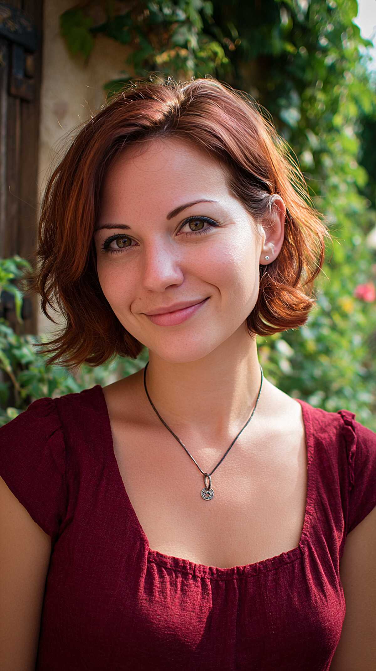 Auburn chin-length bob with side part and flipped ends