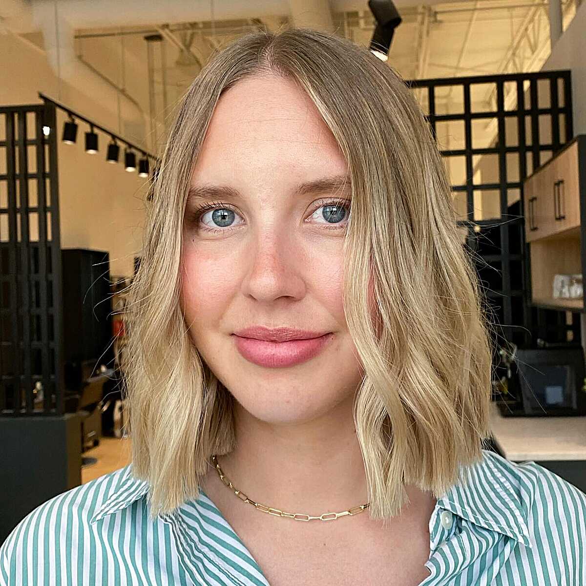Natural blonde lob with tousled beachy waves
