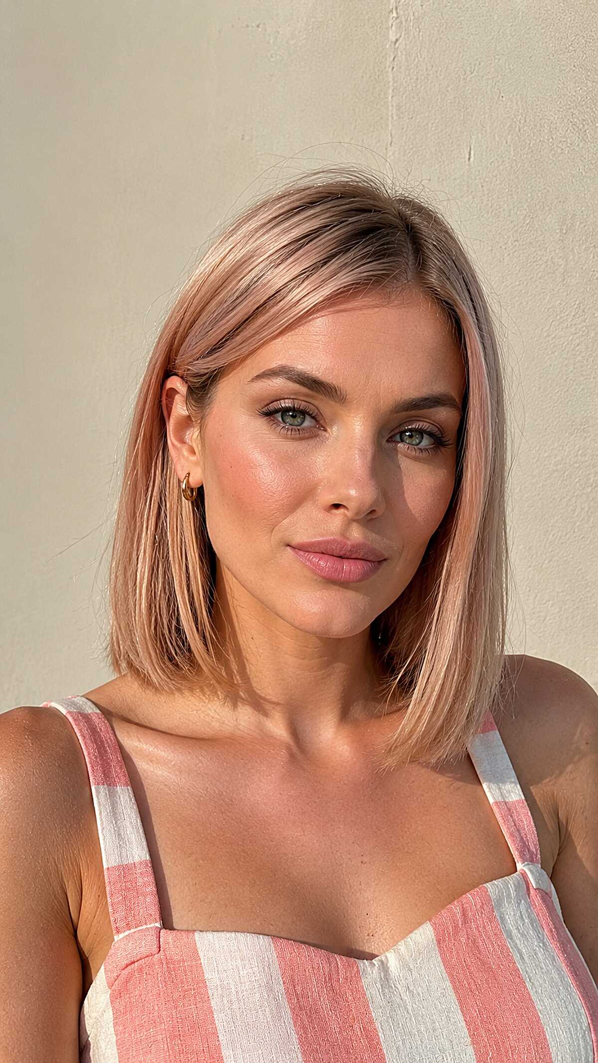 Blush Pink Blunt Bob with Soft Side Part