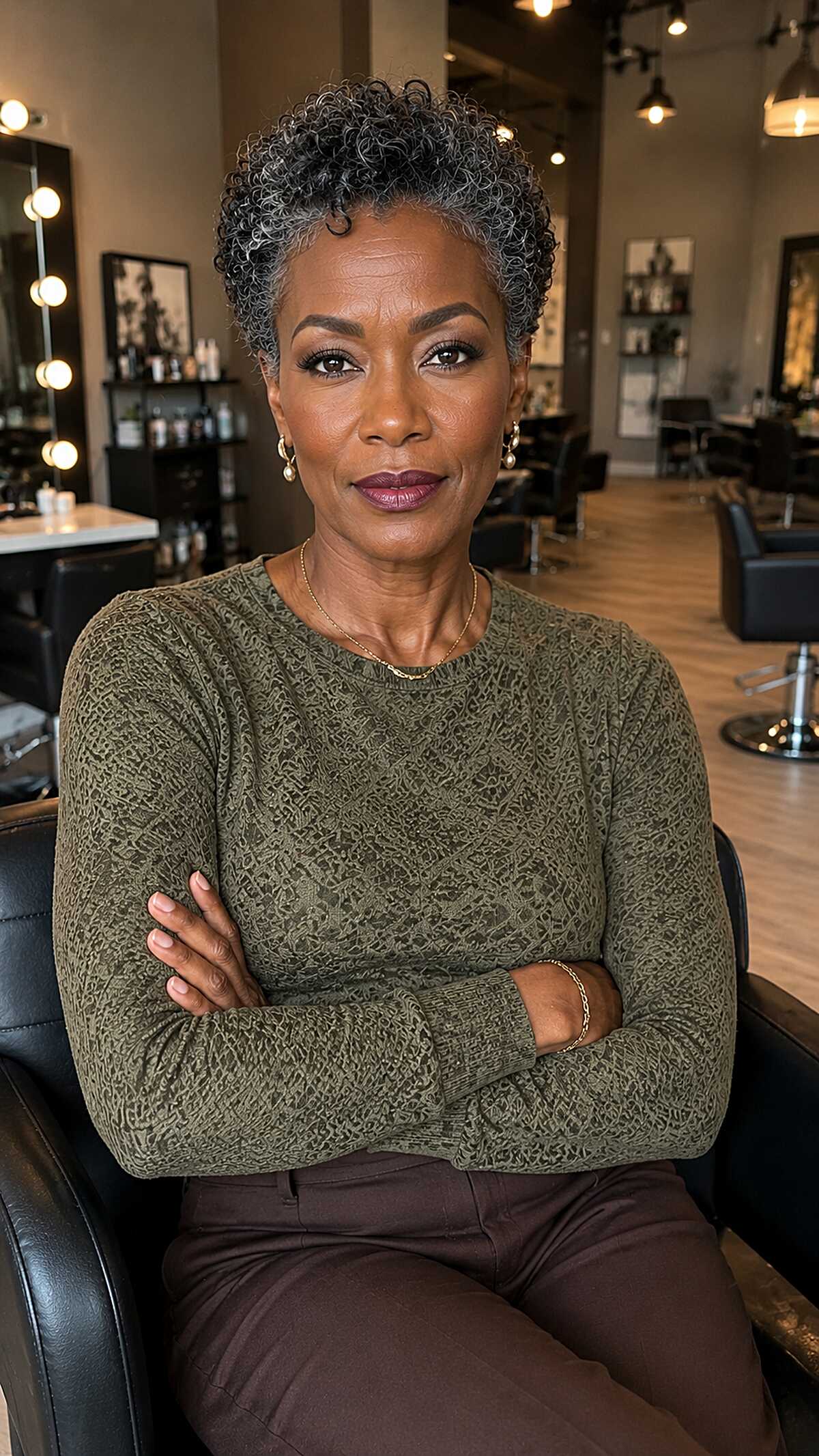 Close-Cropped Natural Curls with Silver Threading