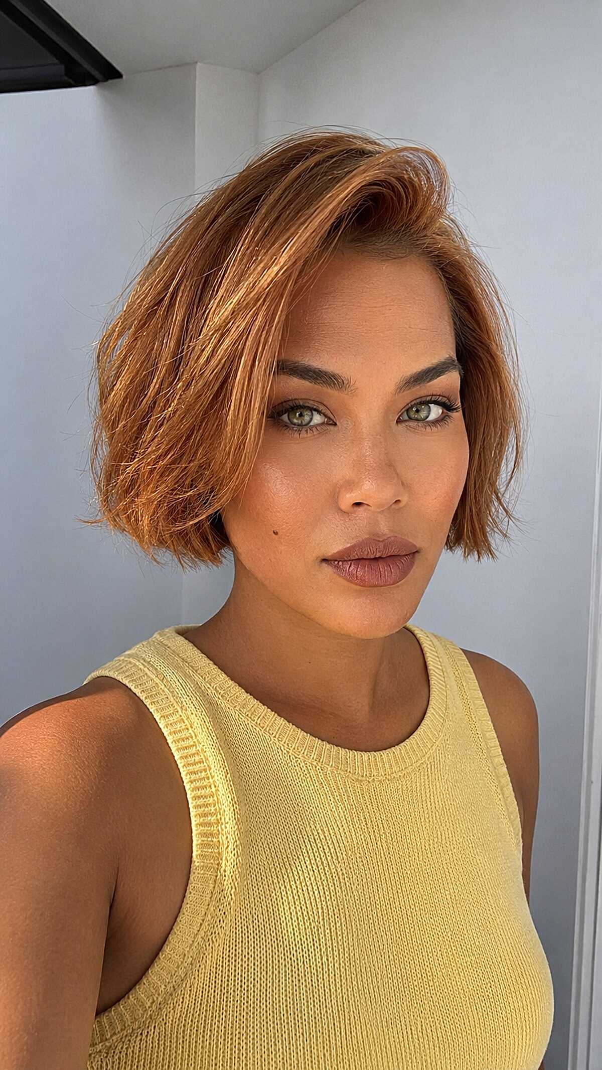Copper Chin-Length Bob with Lived-In Bend