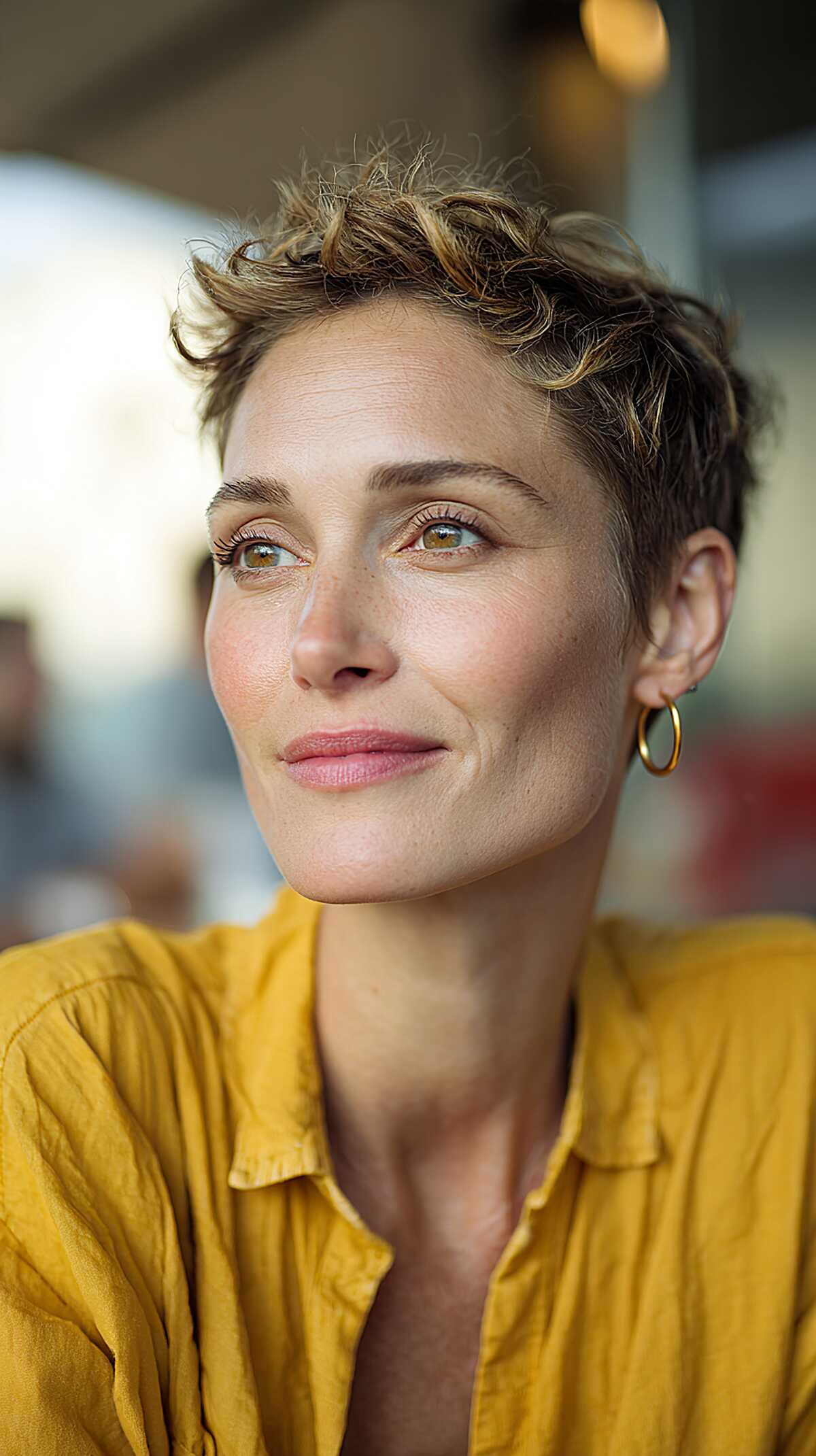 Curly Cropped Pixie with Sun-Kissed Highlights