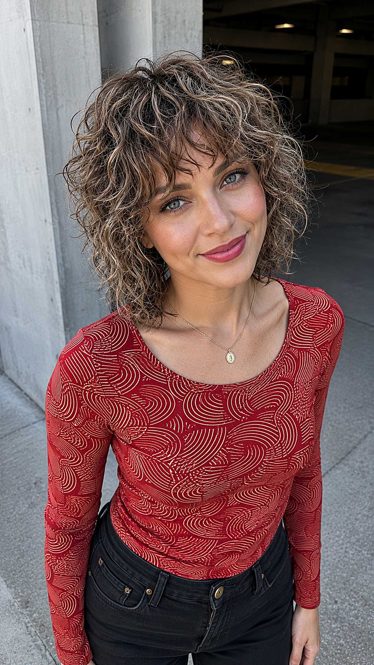 Curly Shag with Razored Bangs and Natural Dimension