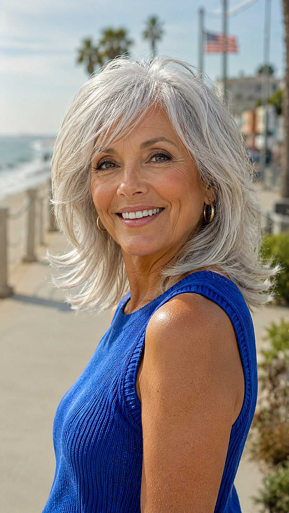 Feathered Silver Shoulder Cut with Soft Curtain Fringe