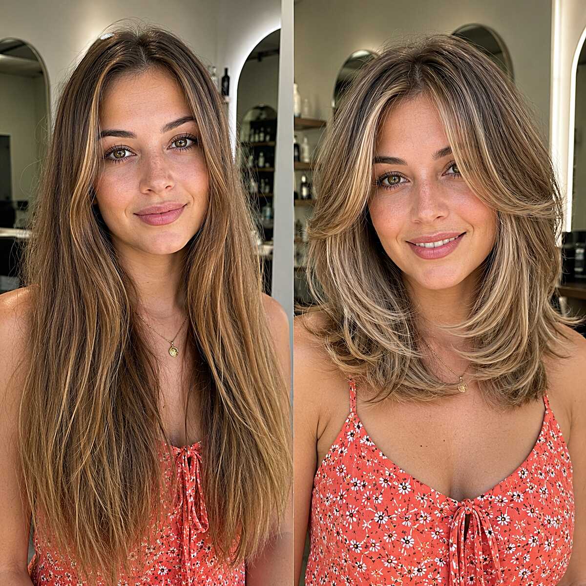Honey Bronde Collarbone Chop with Bouncy Layered Movement