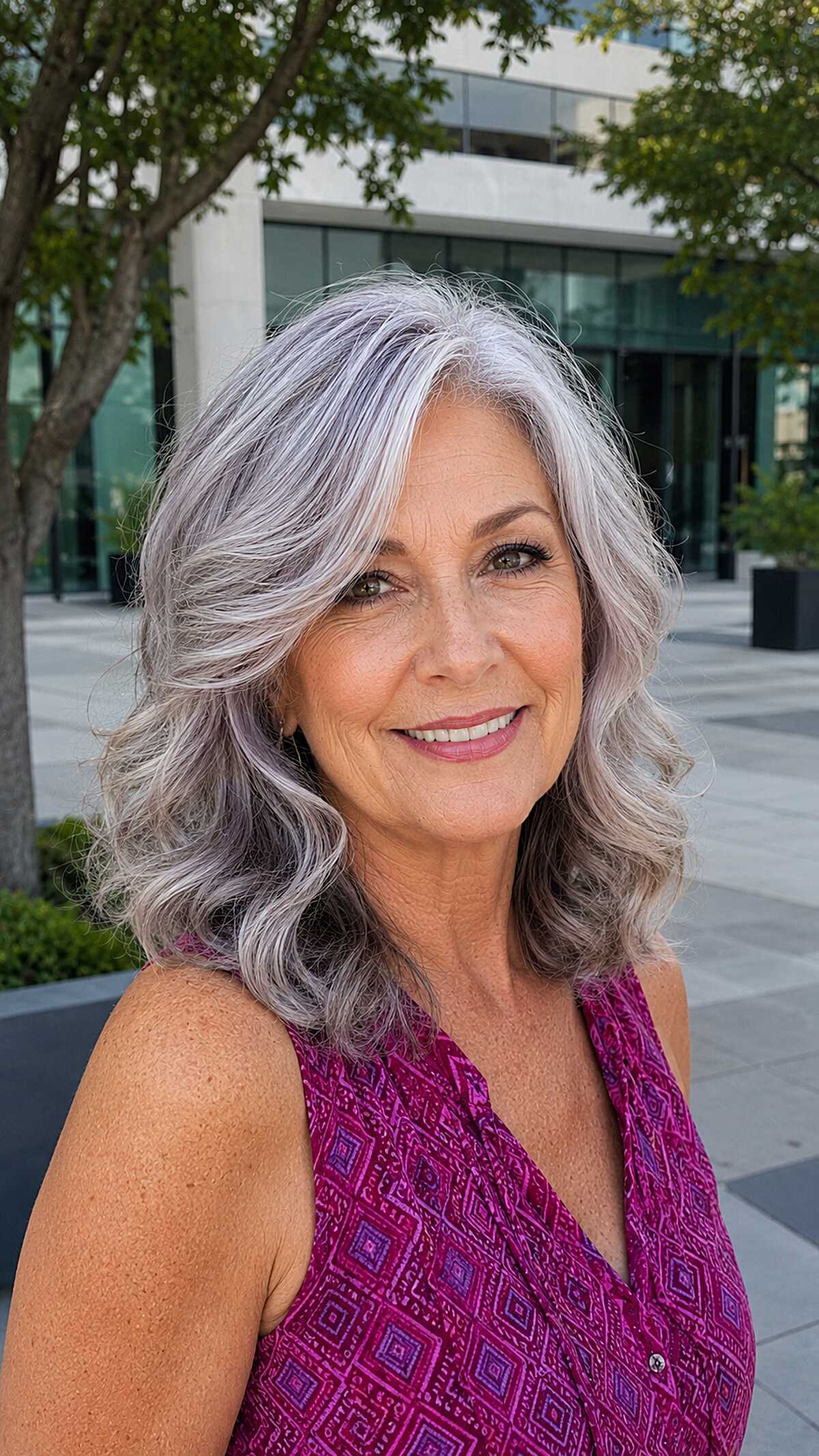 Lavender-Toned Natural Gray with Soft Bouncy Layers