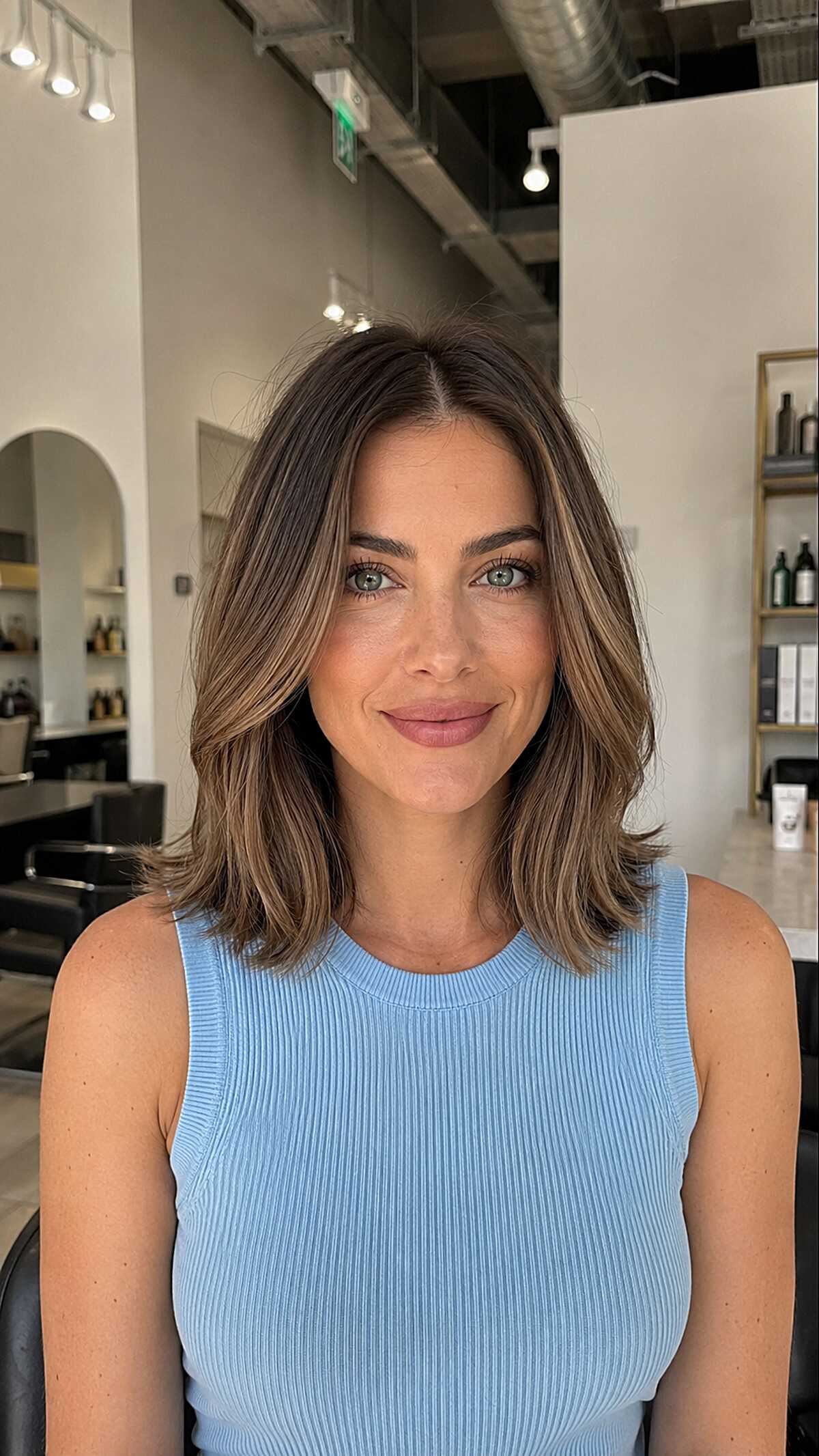 Lived-In Brunette Lob with Subtle Warm Dimension