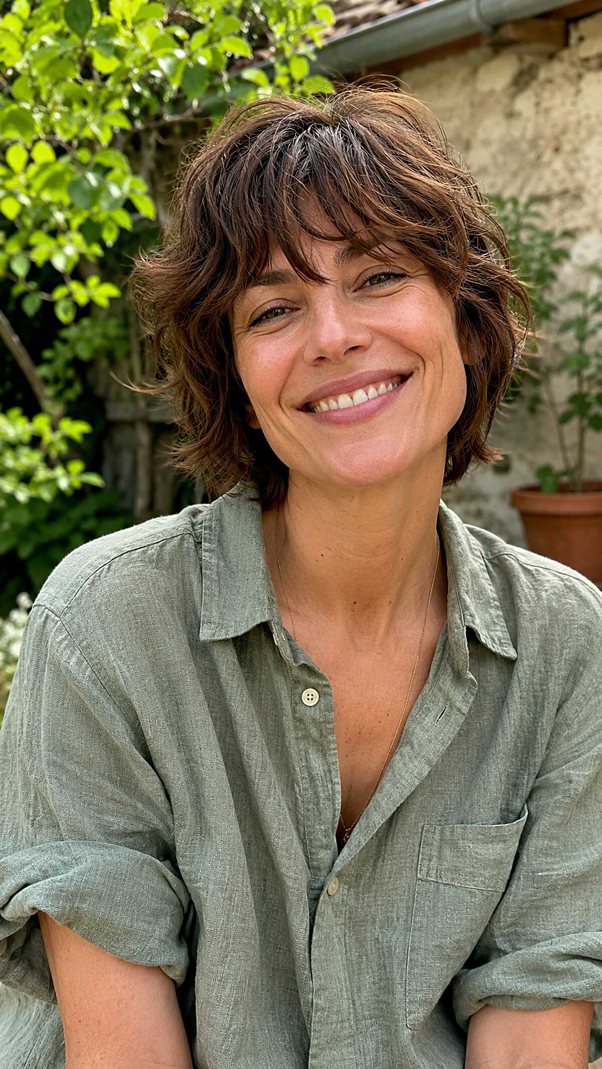 Loose Brunette Shag Bob with Choppy Fringe