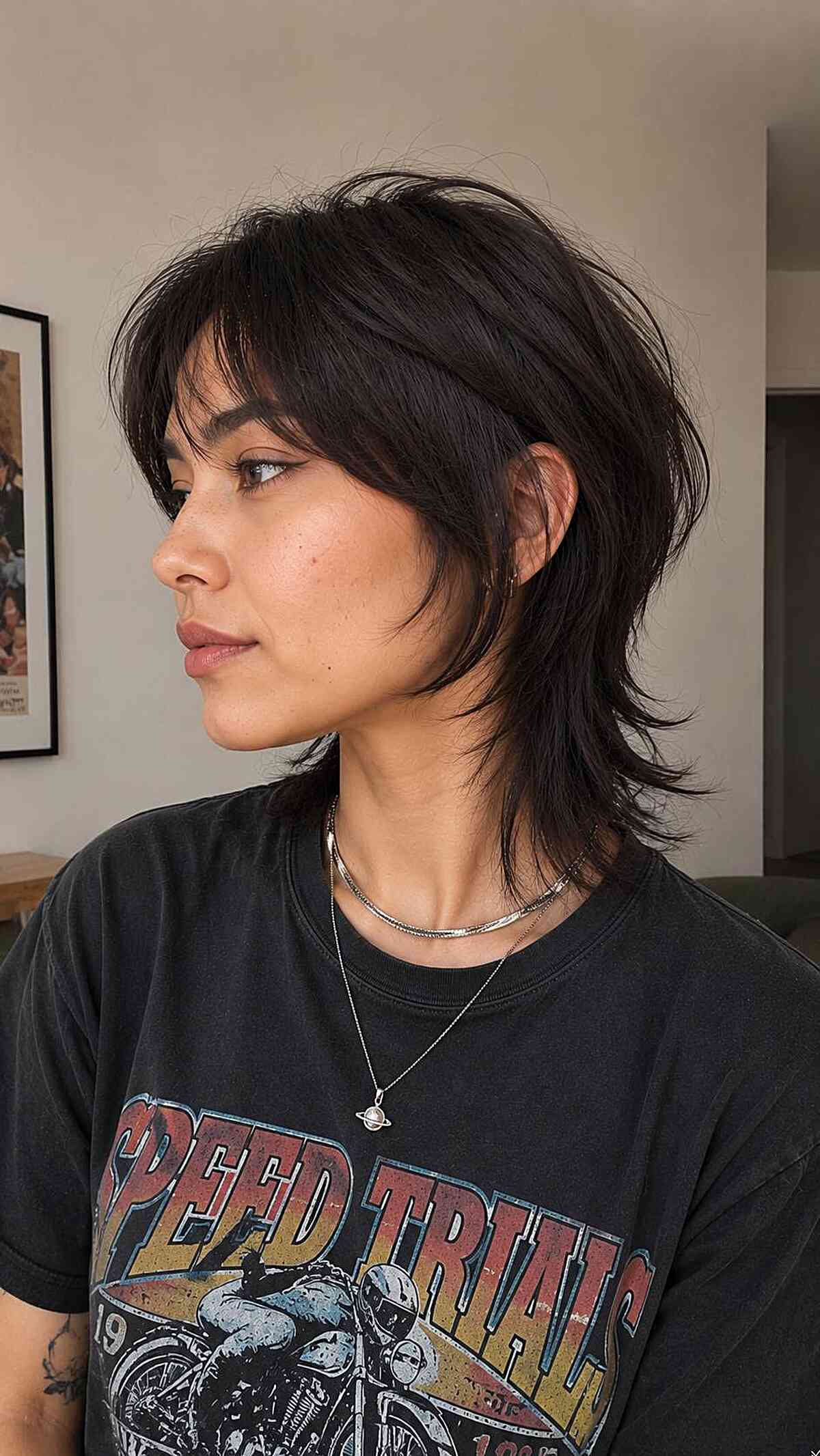 Modern Textured Mullet with Soft Bangs