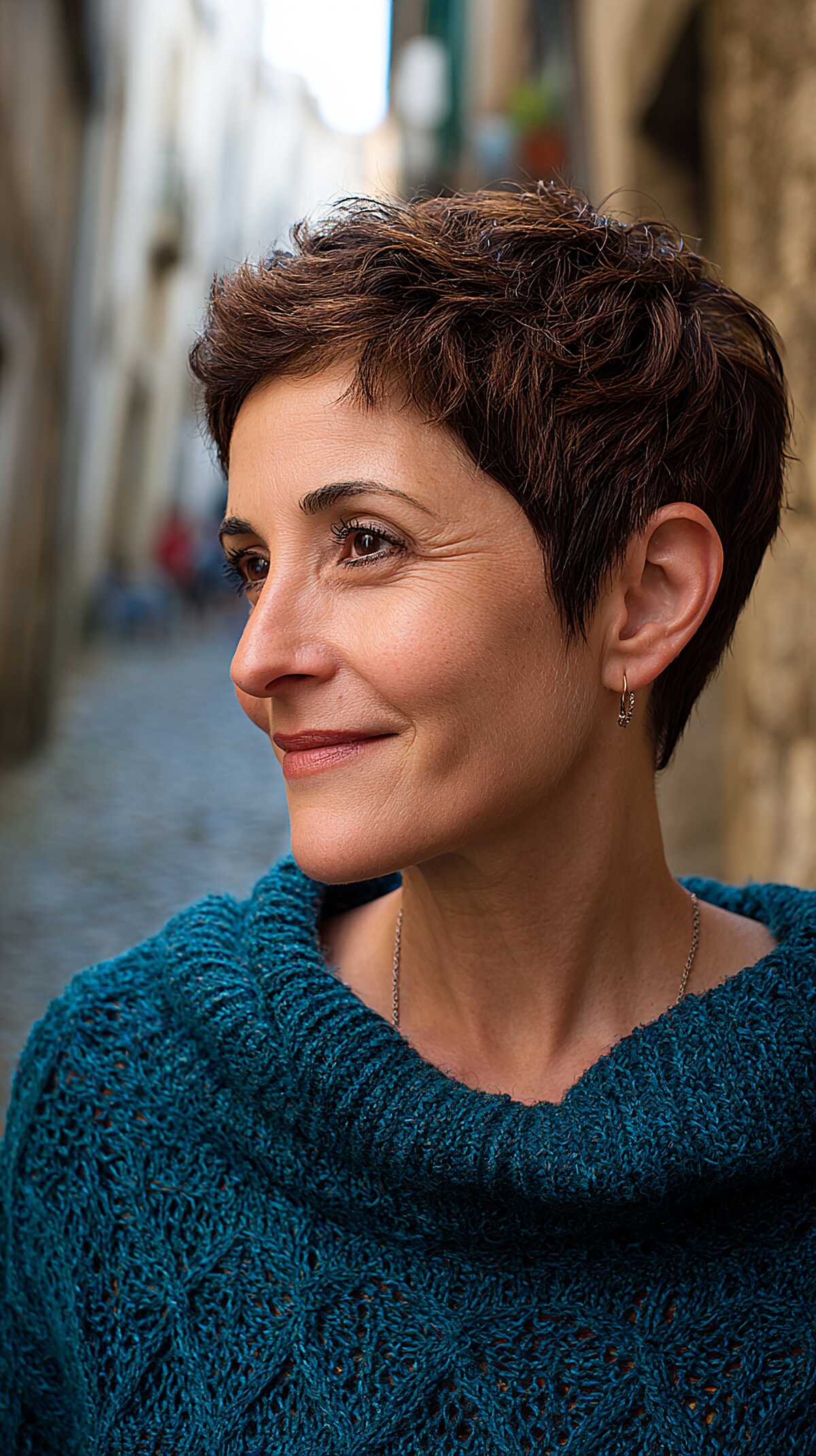 Piecey Dark Brunette Pixie with Natural Movement