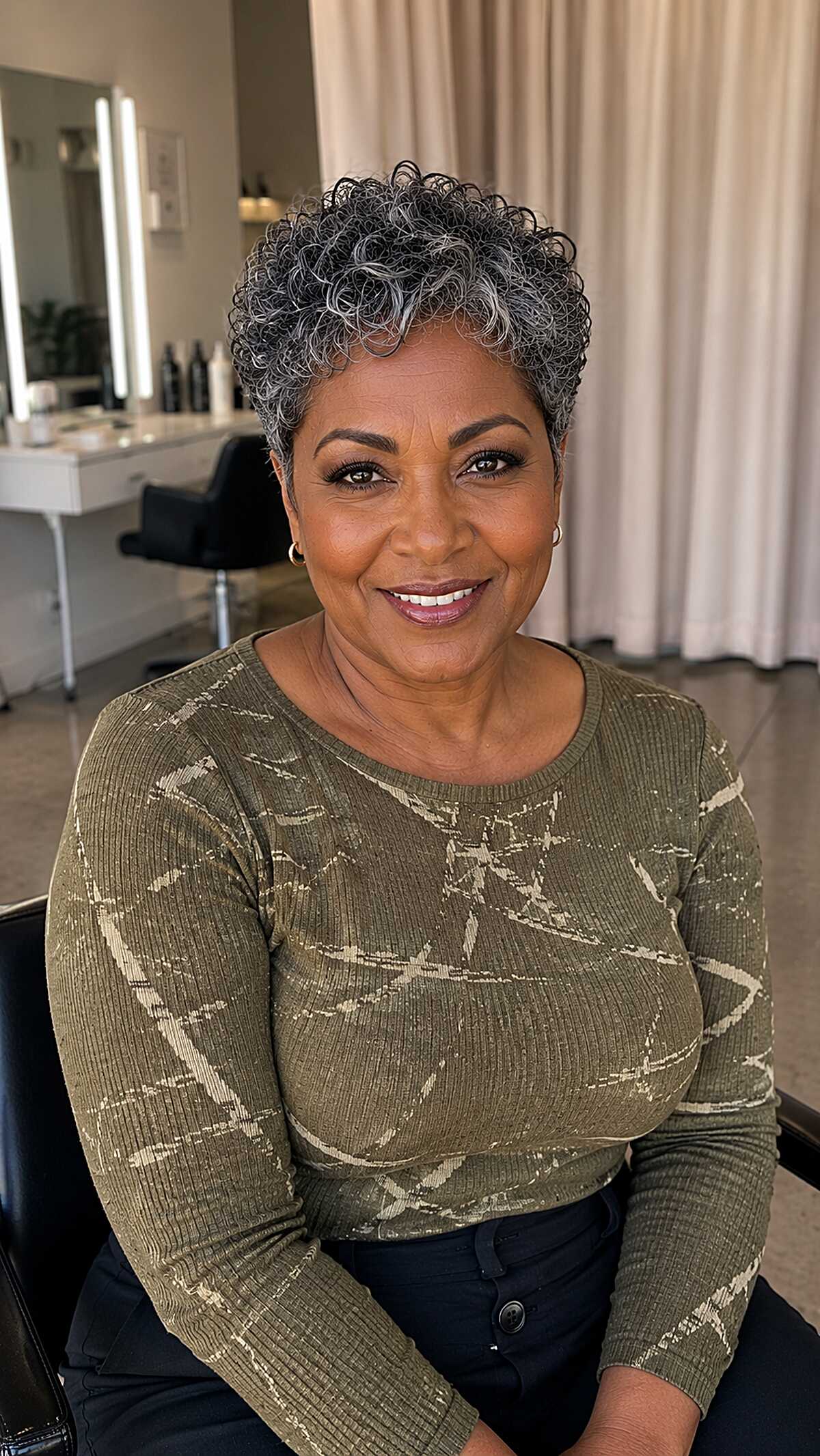 Salt-and-Pepper Curly Tapered Cut with Crown Fullness