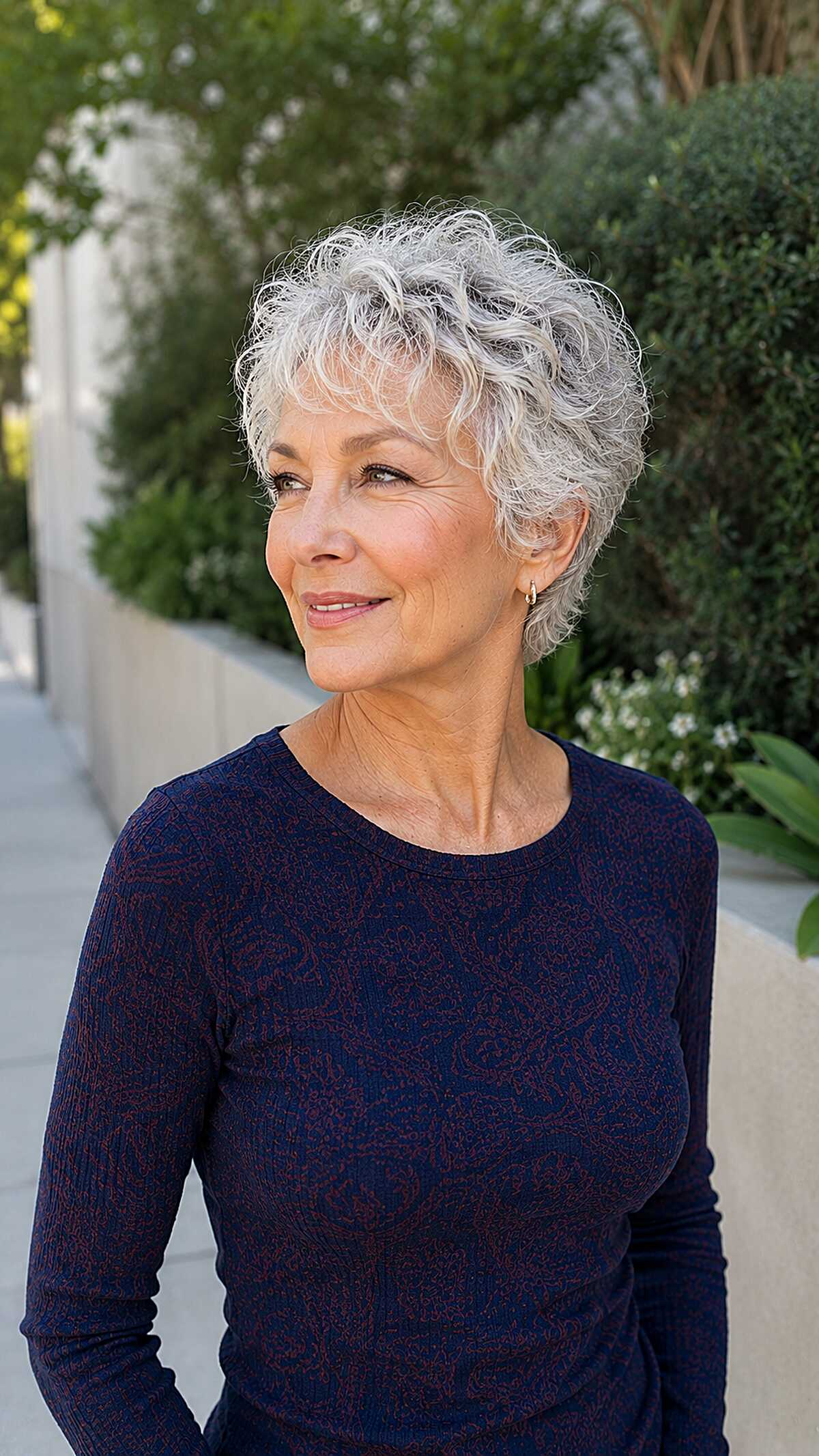 Silver Curly Pixie with Textured Crown Height