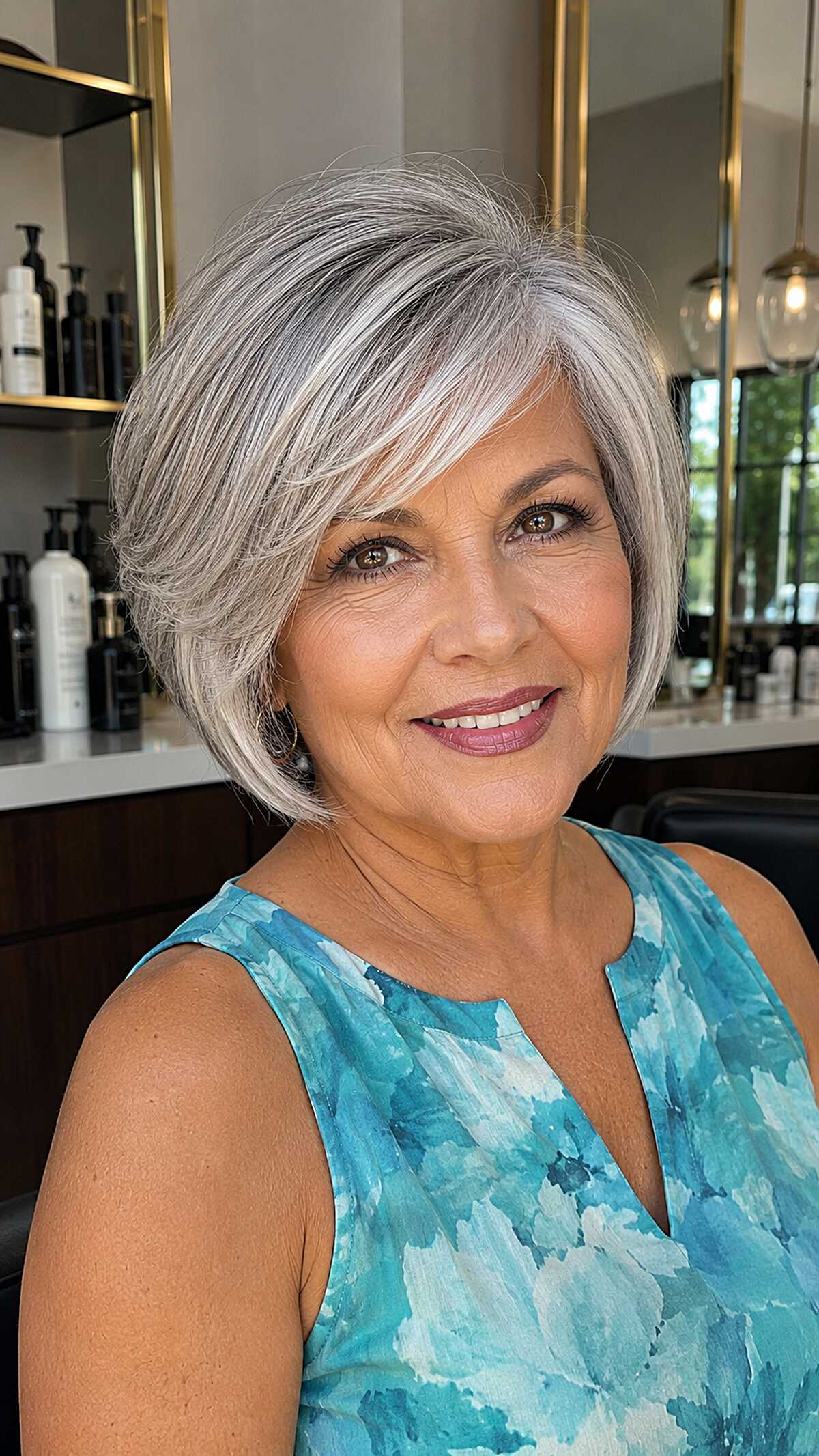Silver-Streaked Ear-Length Bob with Deep Side Sweep
