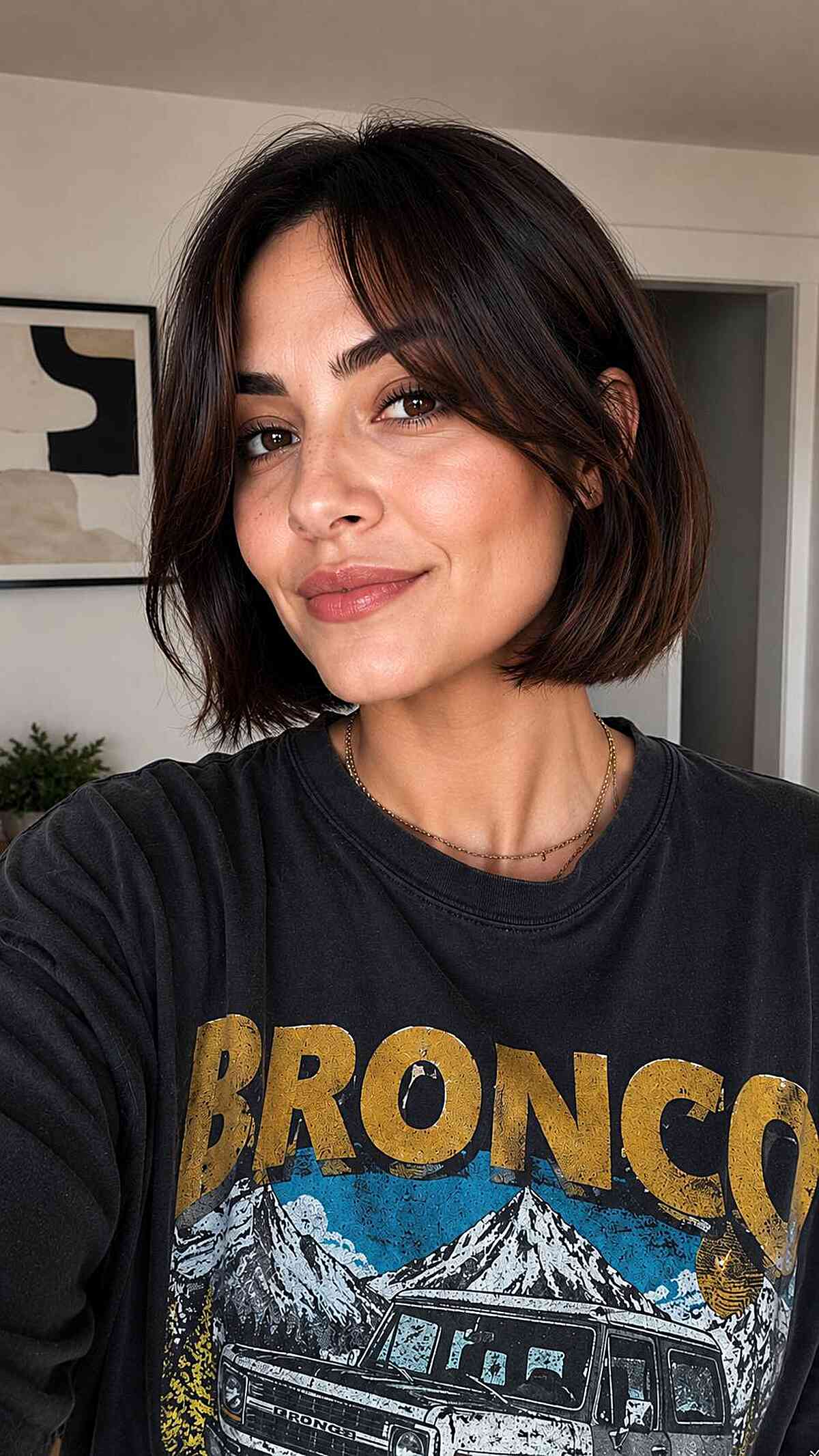Stylish Curtain Bangs with a Chic Bob Cut
