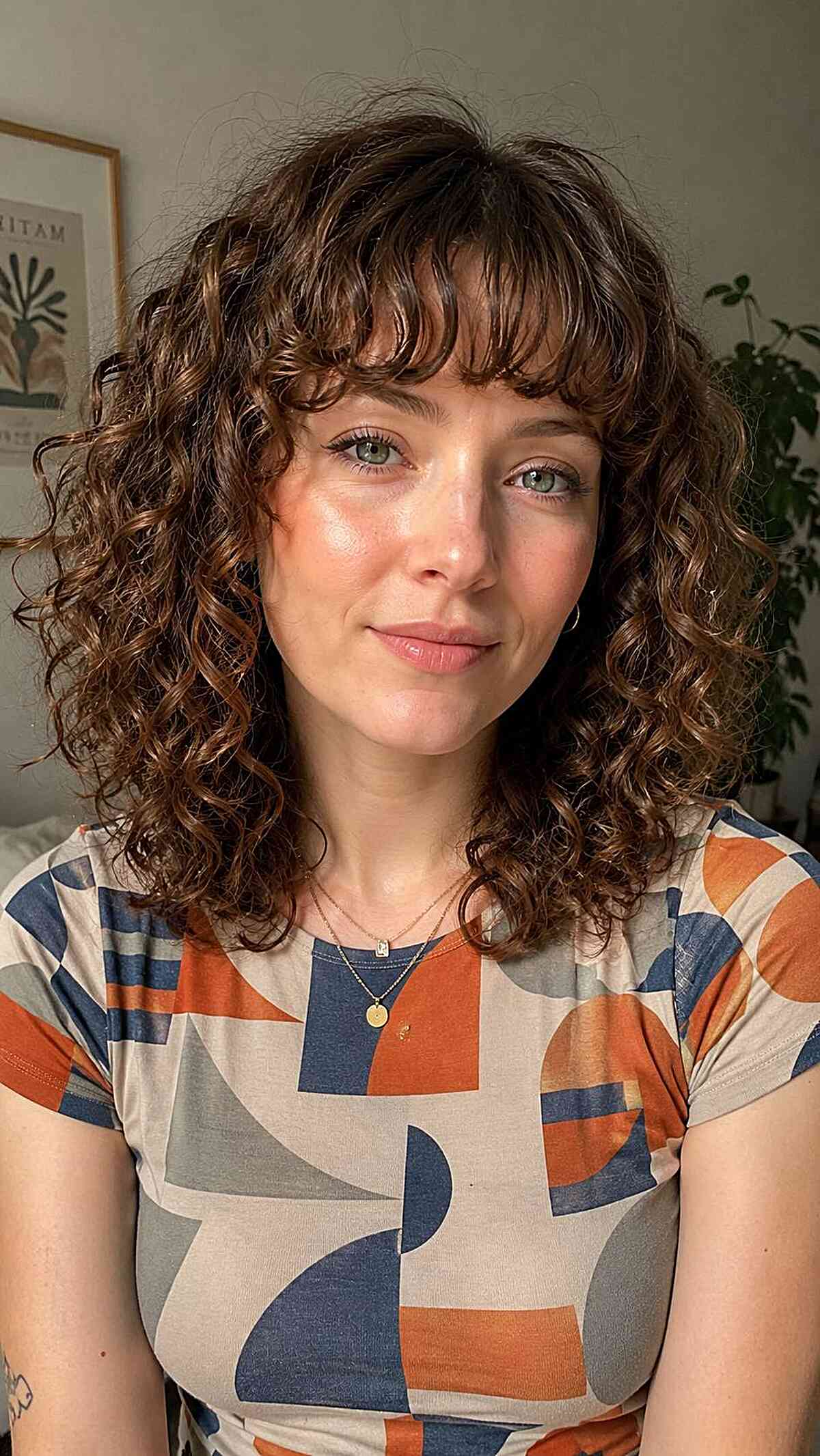 Textured Curly Bob with Bangs
