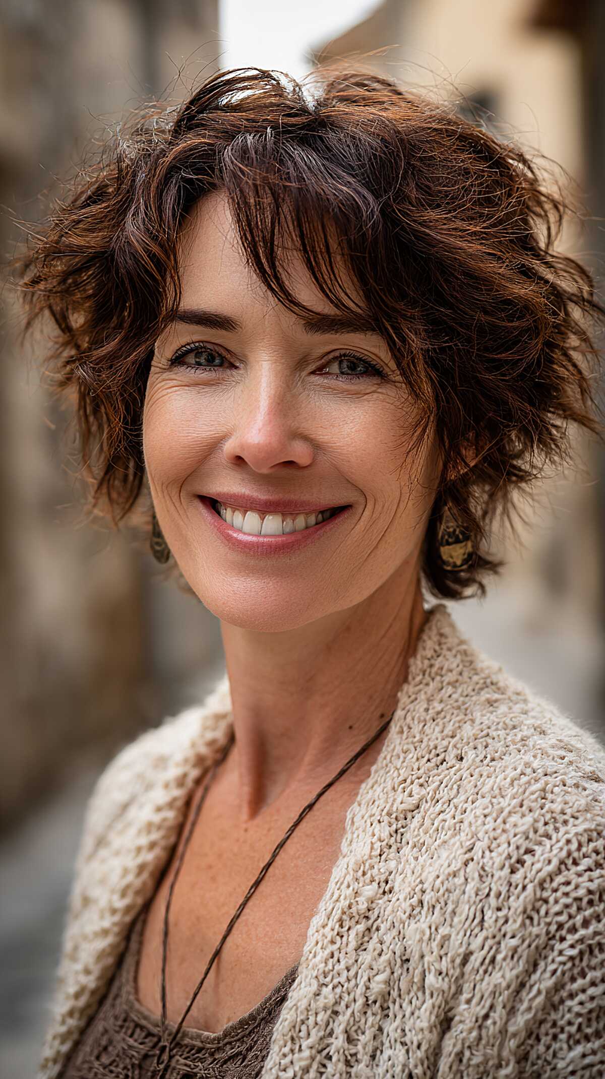 Tousled Brunette Crop with Loose Natural Curl
