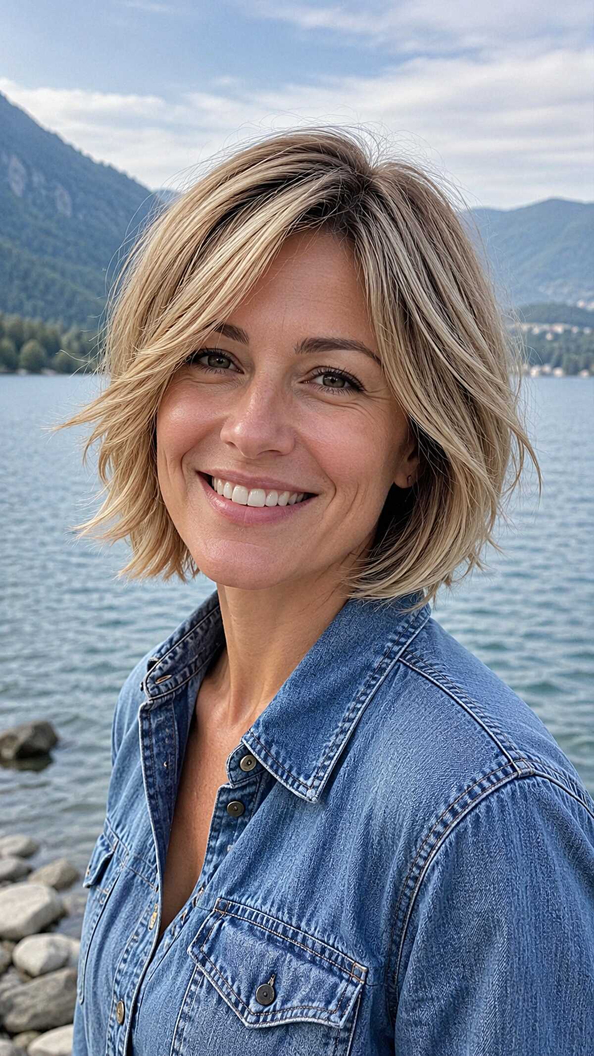 Tousled dirty blonde bob with choppy layers