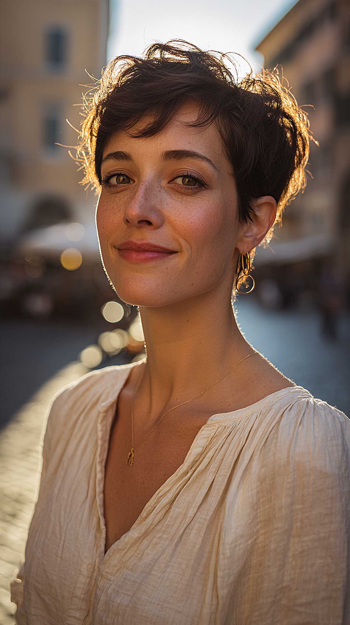 Undone Brunette Pixie with Soft Natural Wave