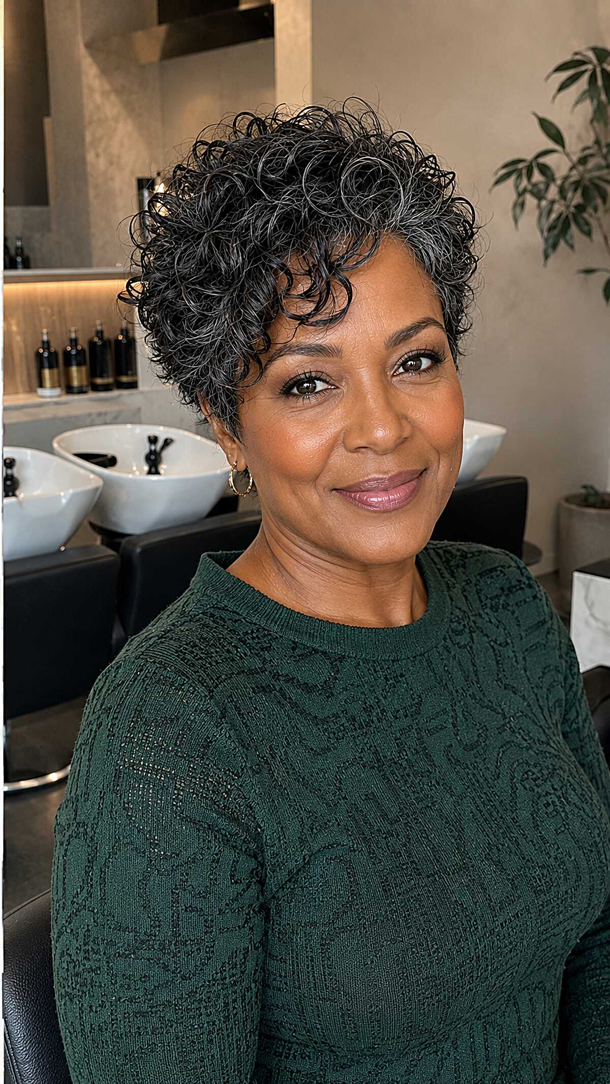 Voluminous Curly Pixie with Stacked Crown