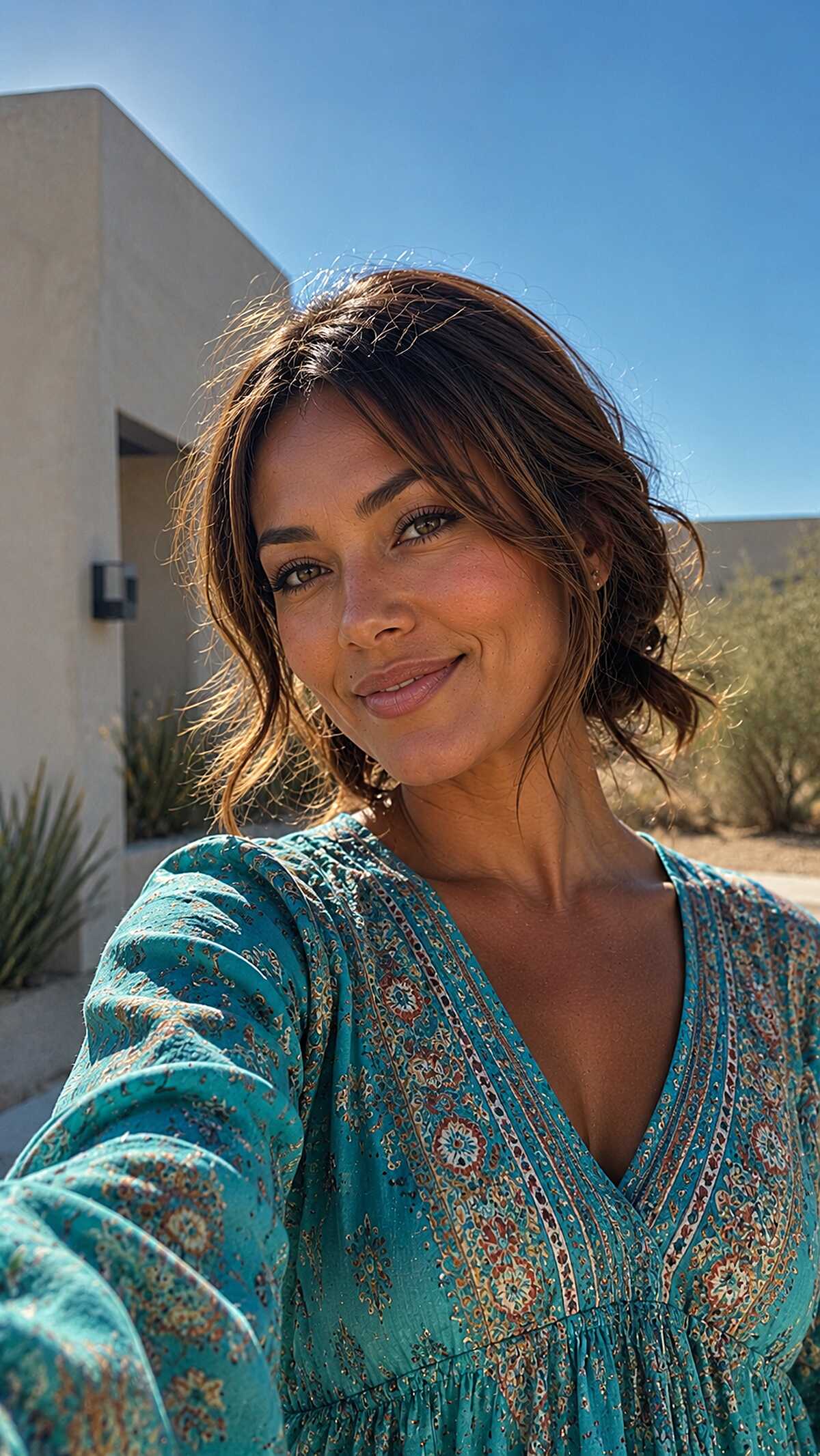 Warm Brunette Chin-Length Tousle with Sun-Caught Flyaways