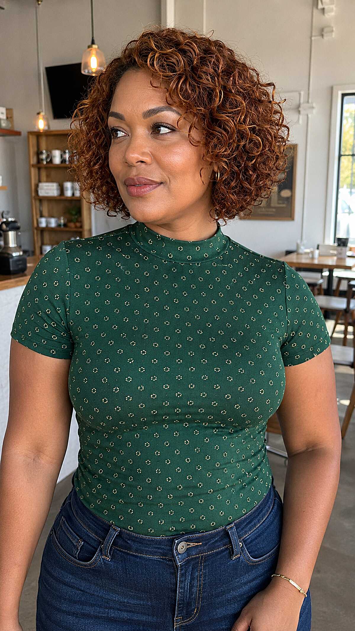 Warm Copper Curly Bob with Rounded Fullness and Tight Curl Definition
