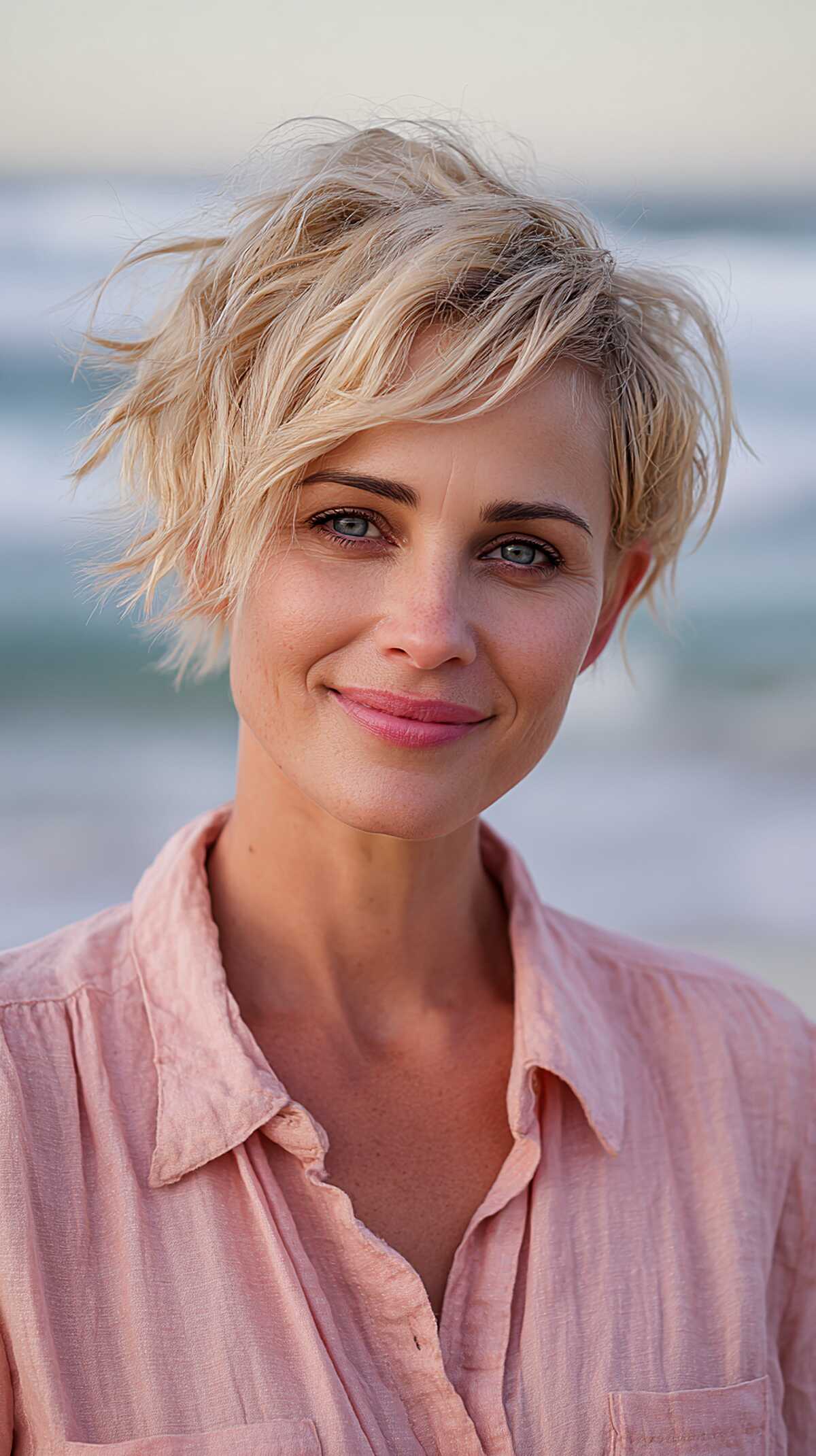 Windswept Blonde Pixie with Razored Piecey Layers