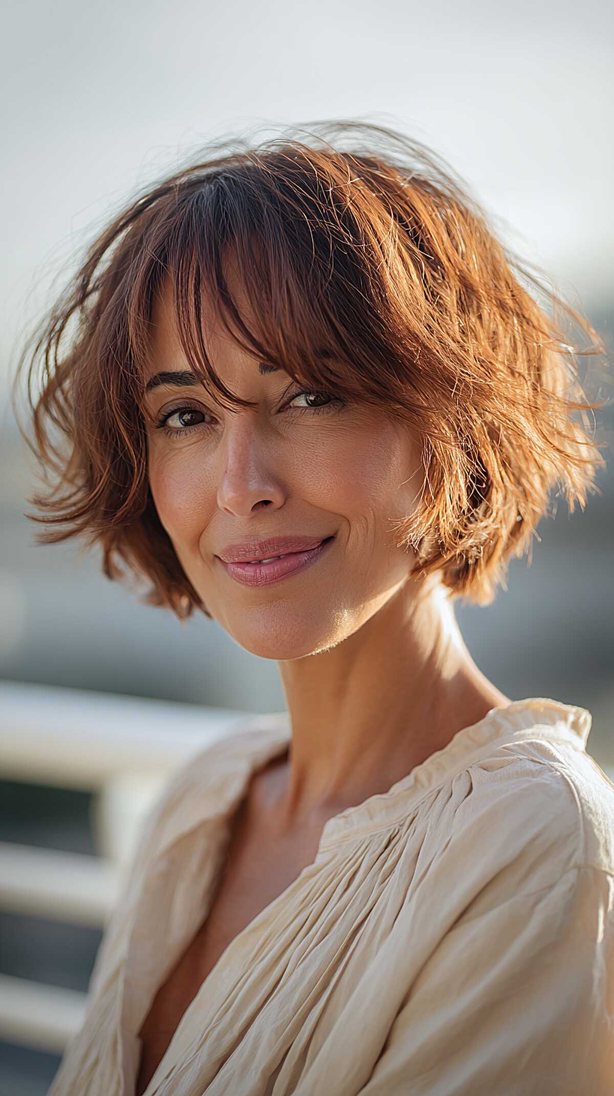 Auburn Copper Chin-Length Shag with Soft Separated Fringe