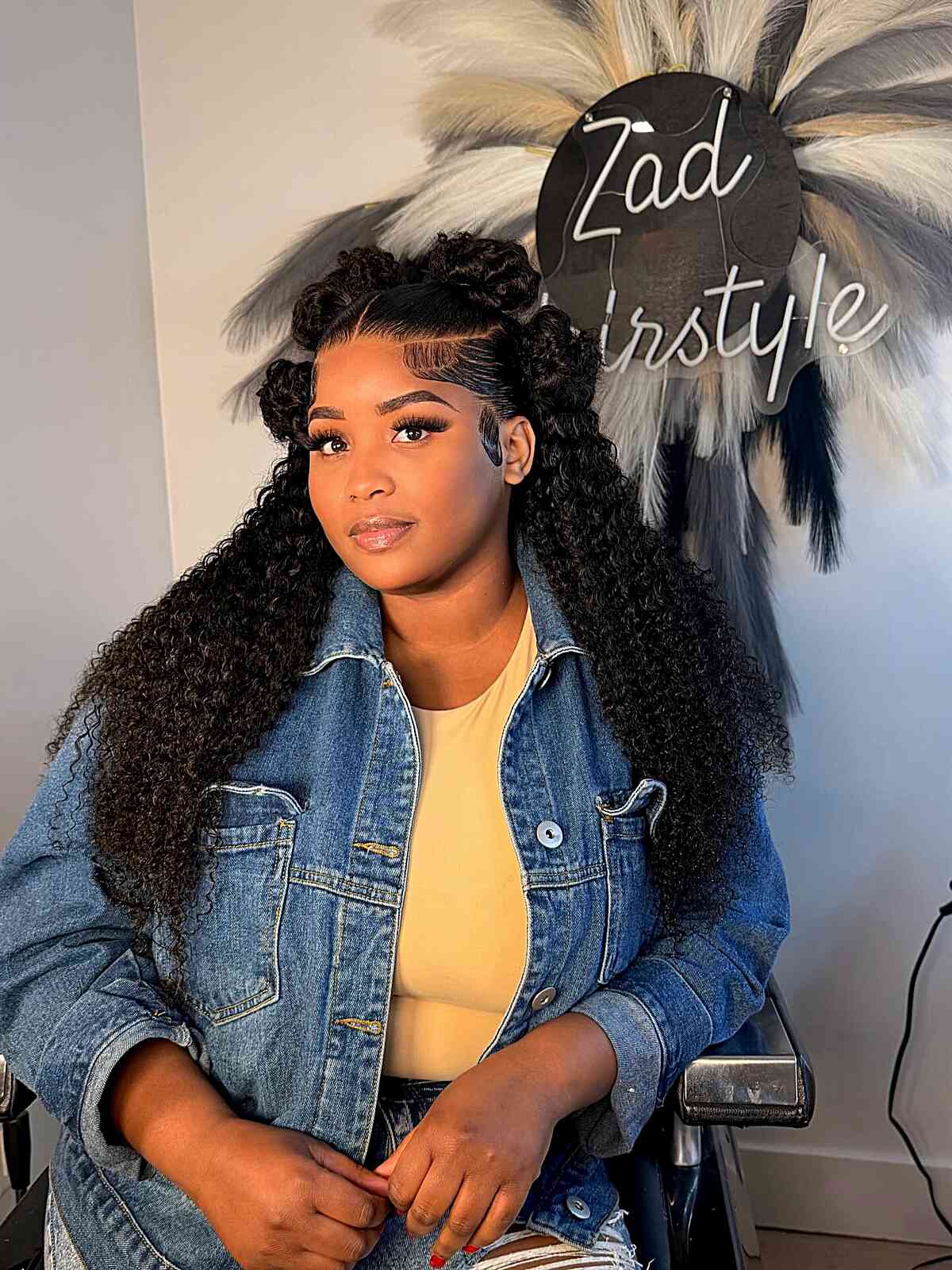 Bold Curly Half-Up Hairstyle with Defined Edges