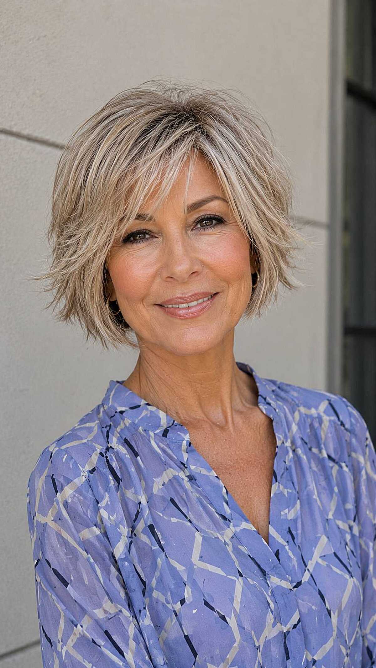 Choppy shaggy ash blonde chin-length bob