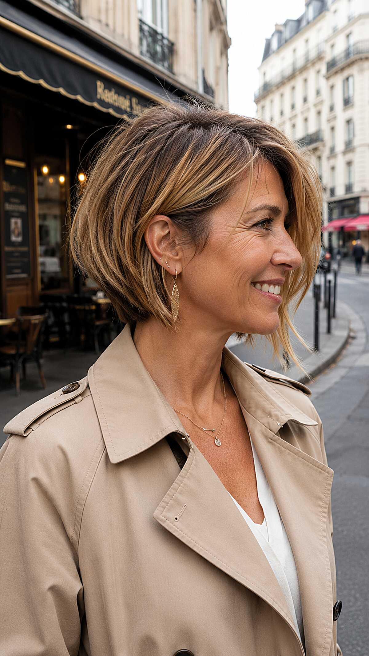 Chin-Length Layered Bob with Honey Blonde Foil Work