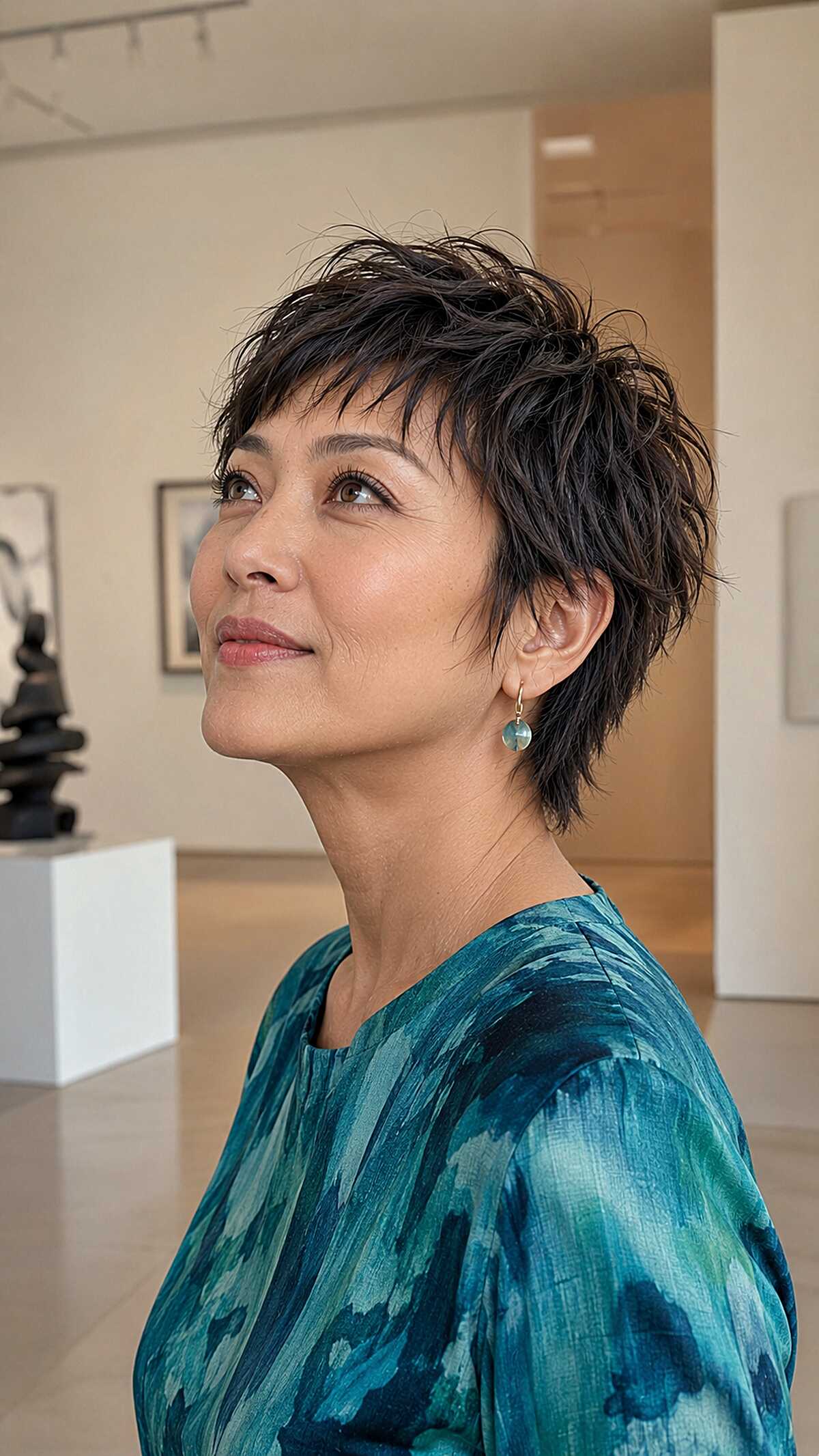 Choppy Dark Shag Pixie with Piecey Nape Length