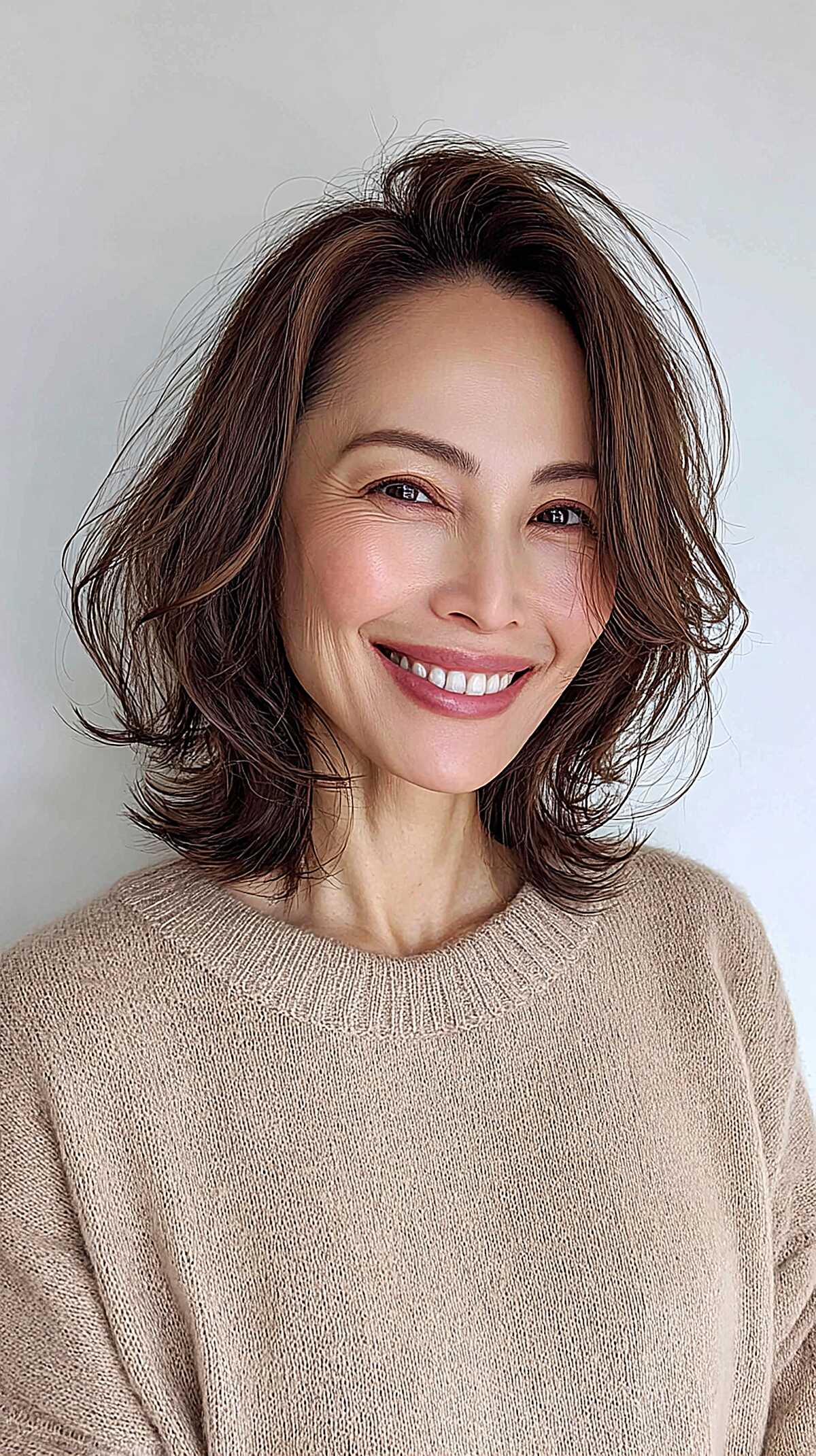 Cool Brunette Collarbone Shag with Bouncy Swooped Layers