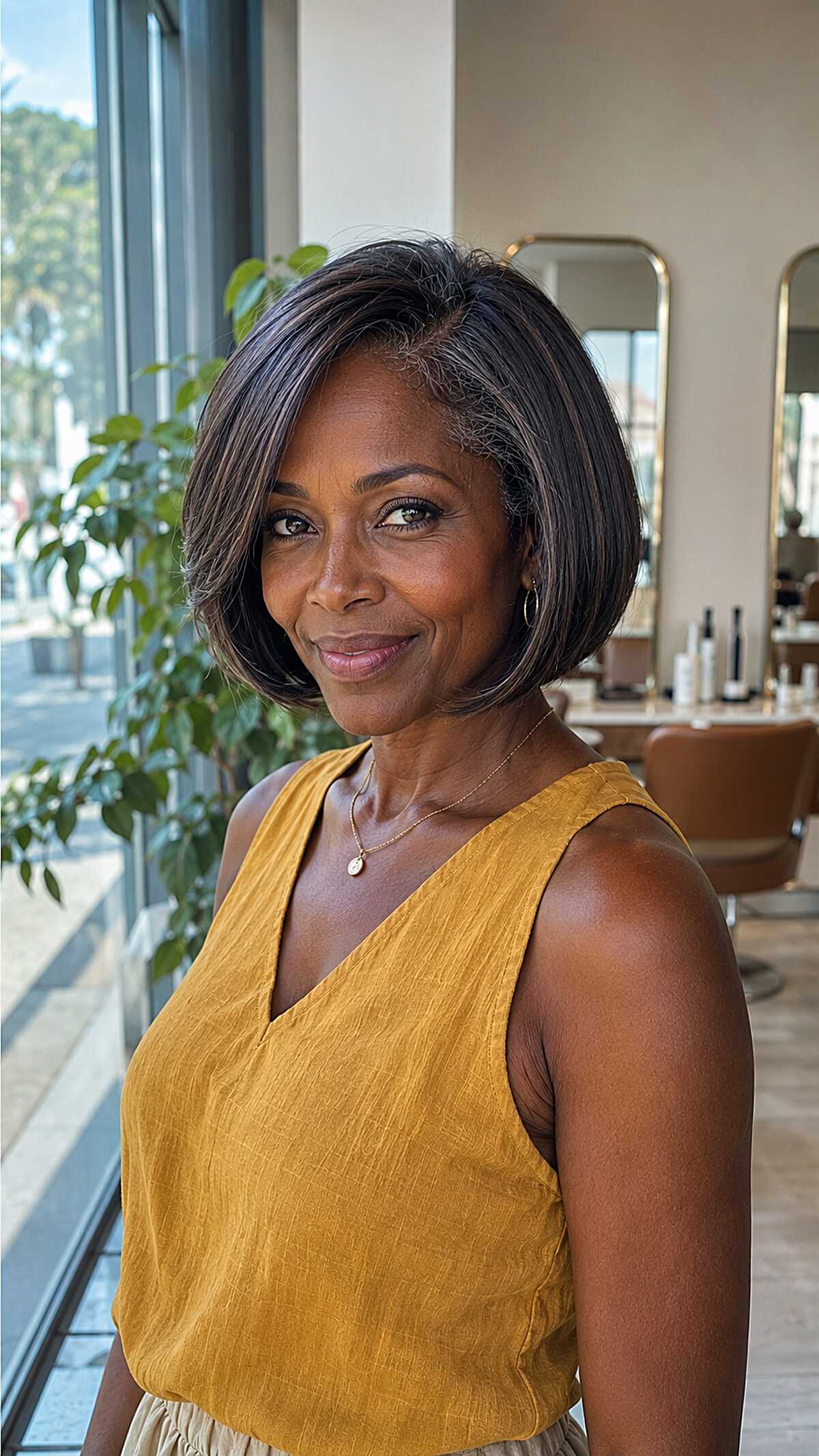 Deep Part Chin Bob with Natural Grey Streaking