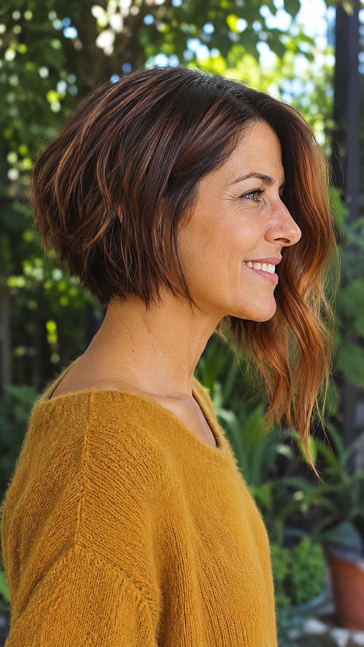 Dramatic A-Line Bob with Warm Copper Ends