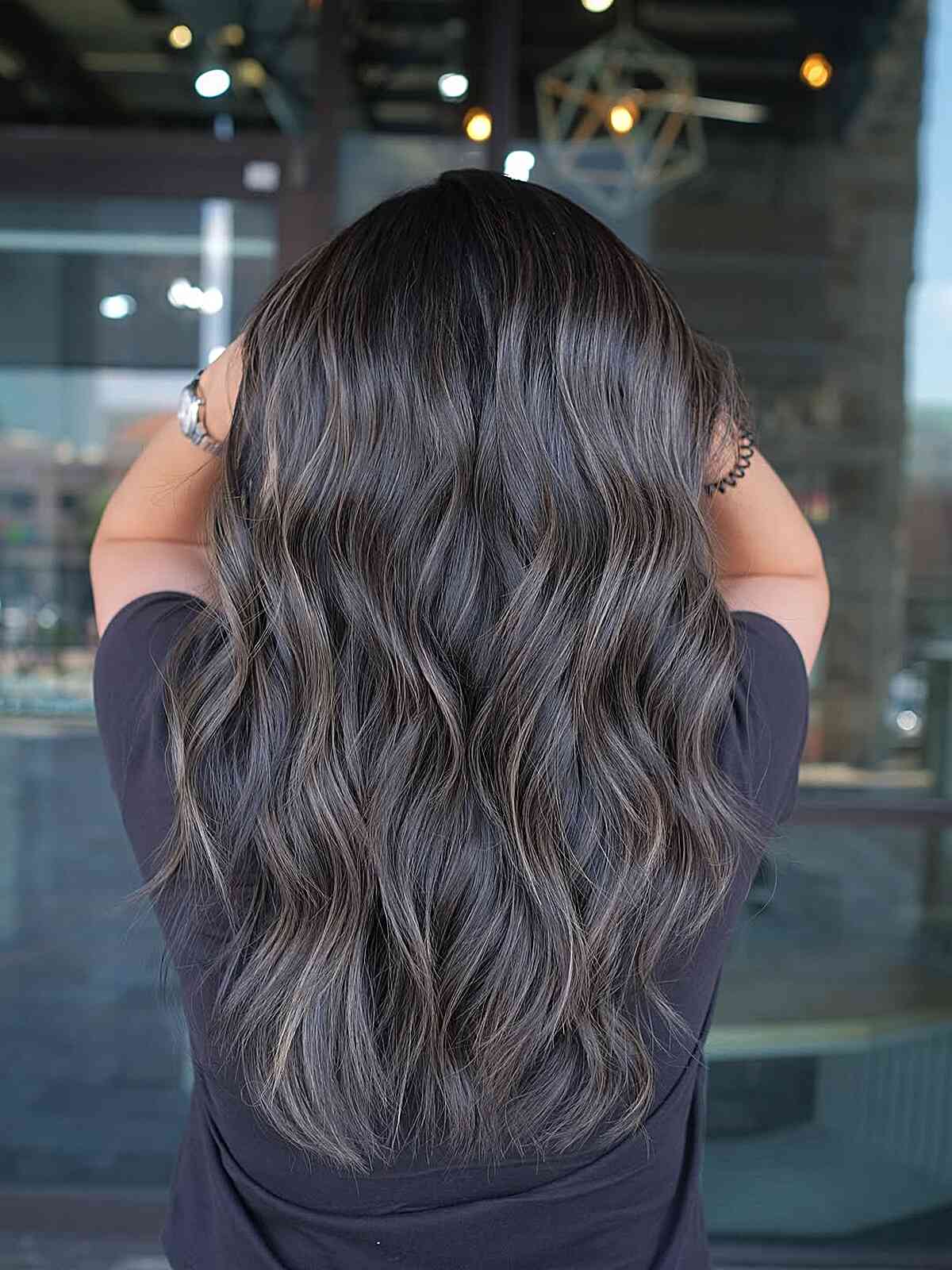 Dynamic Ash Brown Balayage with Soft Waves