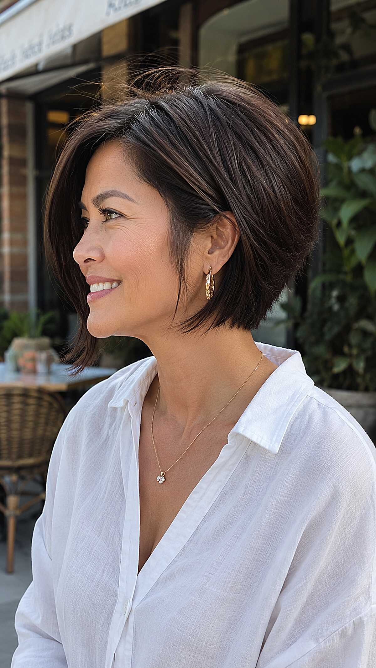 Graduated Dark Chocolate Bob with Feathered Nape Detail