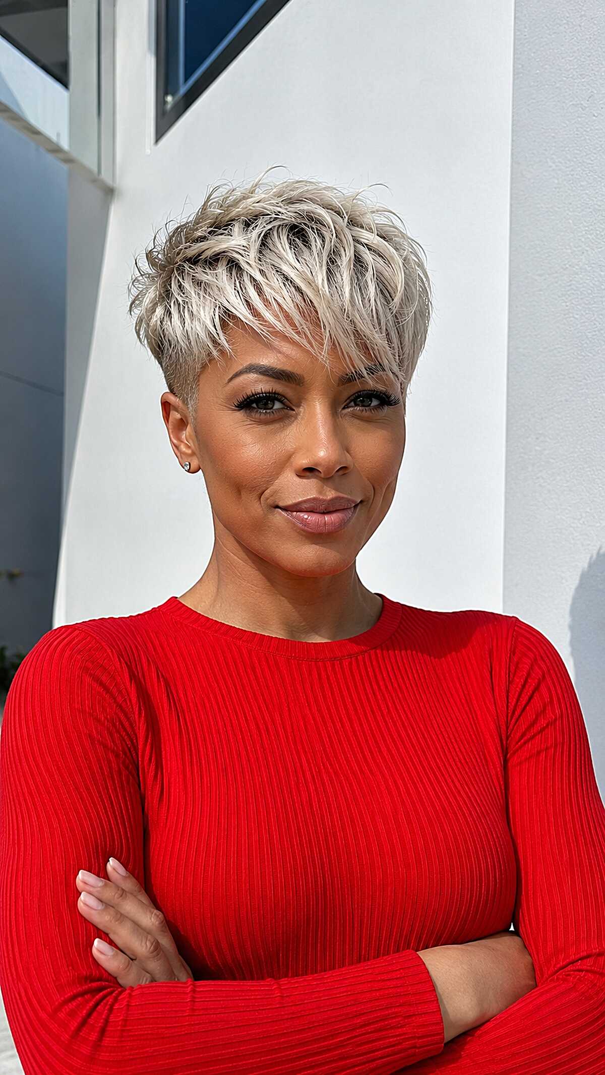 Icy Platinum Pixie with Finger-Waved Texture and Faded Sides