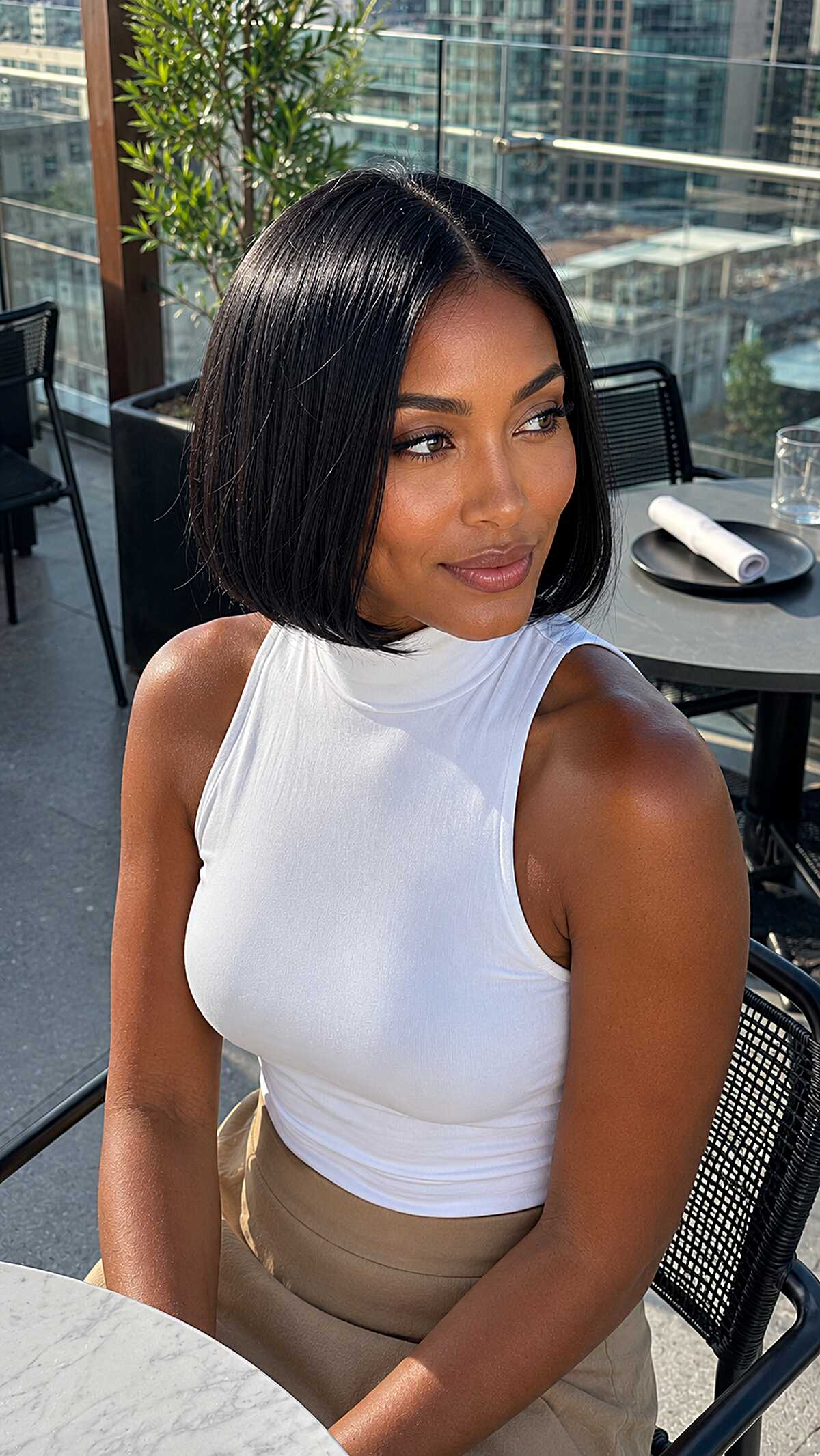 Polished Jet Black Chin Bob with Invisible Layering