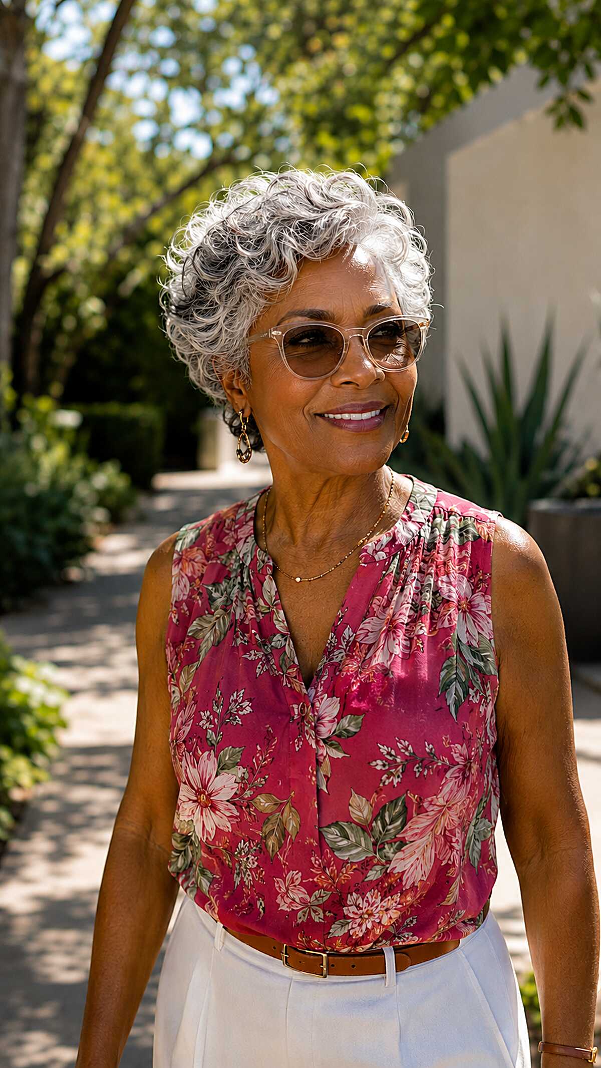 Silver Curly Crop with Tapered Nape and Full Crown Volume