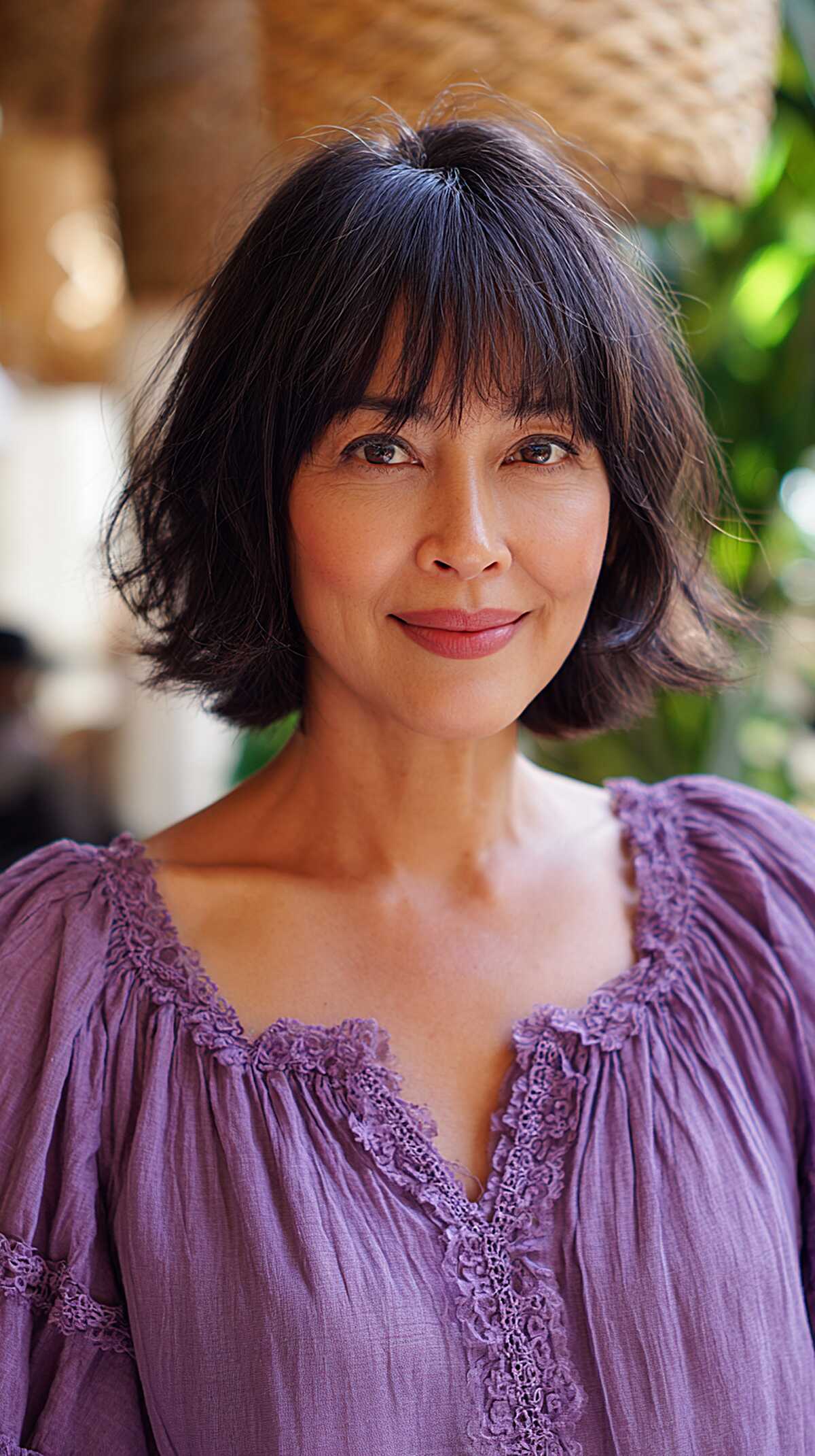 Soft Black Chin-Length Shag with Textured Fringe