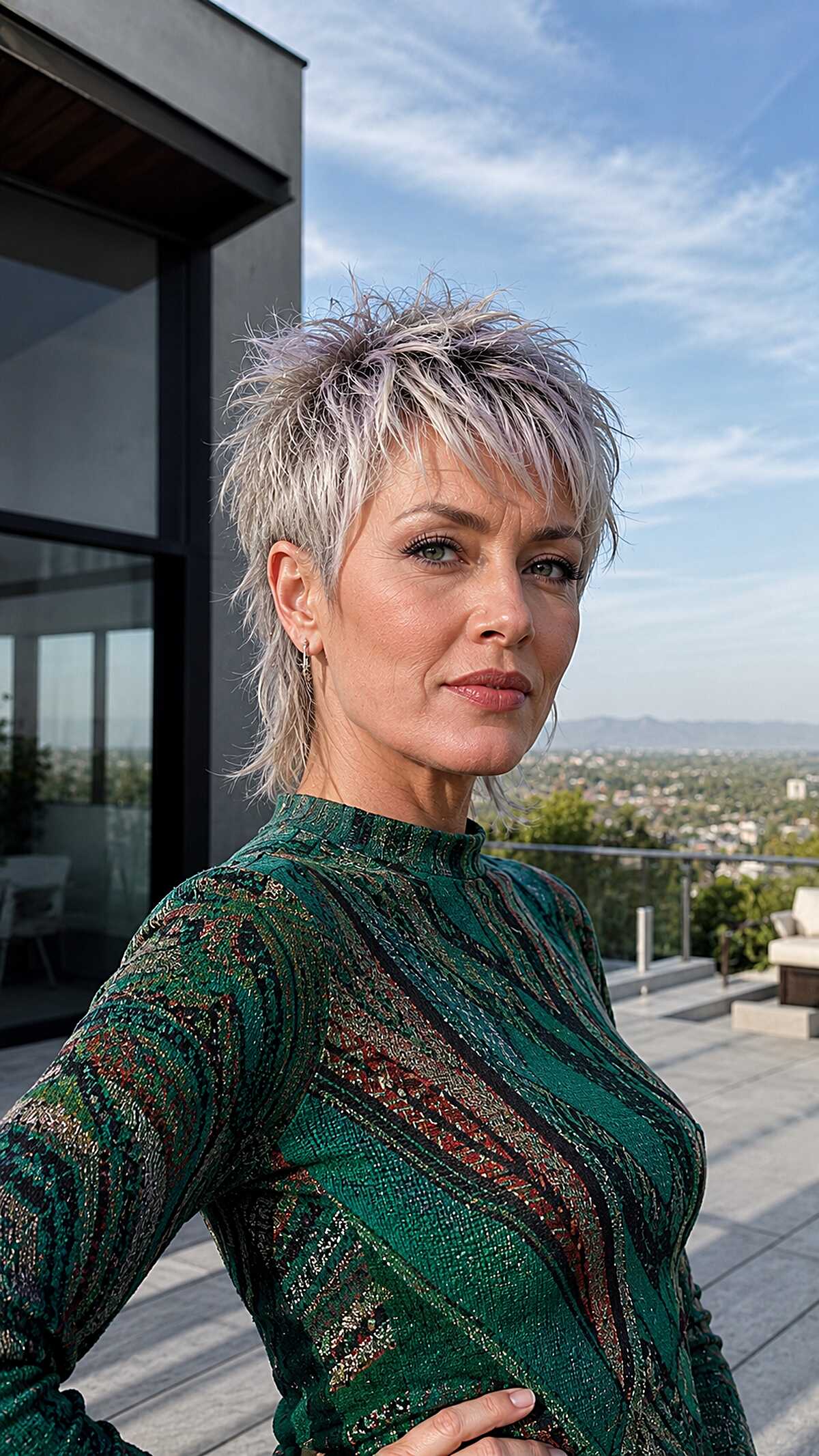 Spiky Platinum Mullet with Lavender Root Shadow