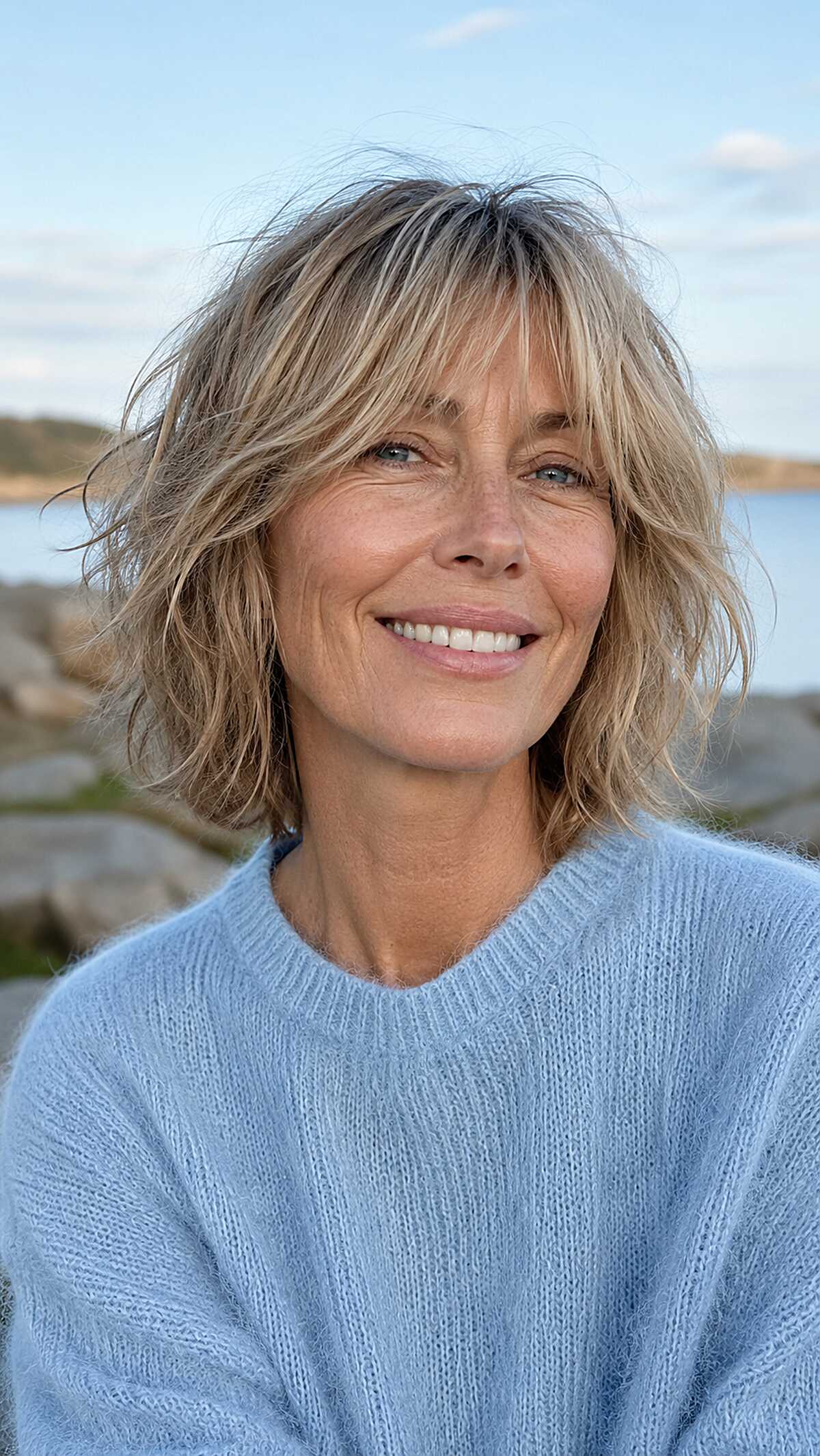 Sun-Kissed Blonde Shag with Curtain Fringe