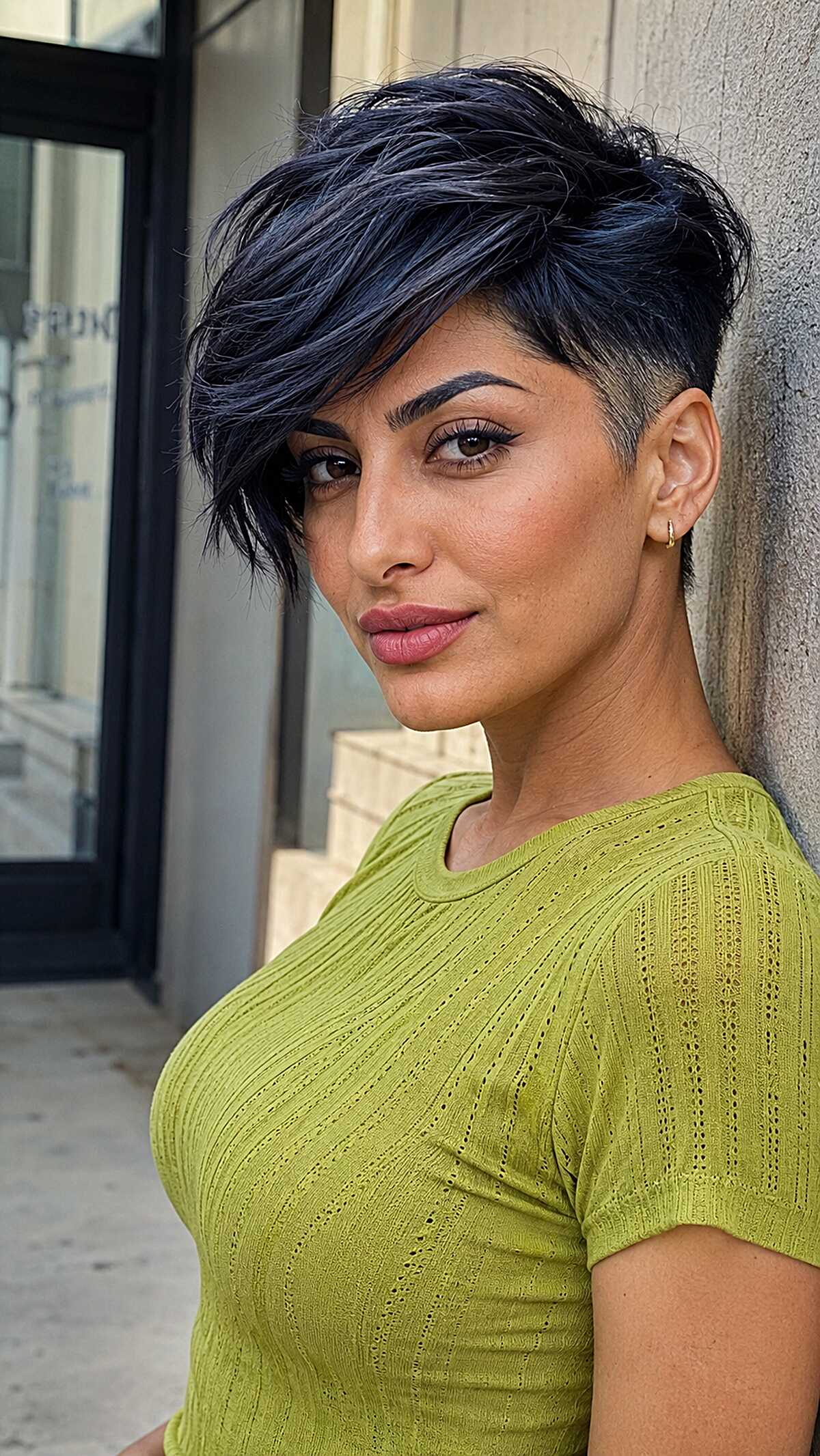 Swept Blue-Black Pixie with Tapered Sides