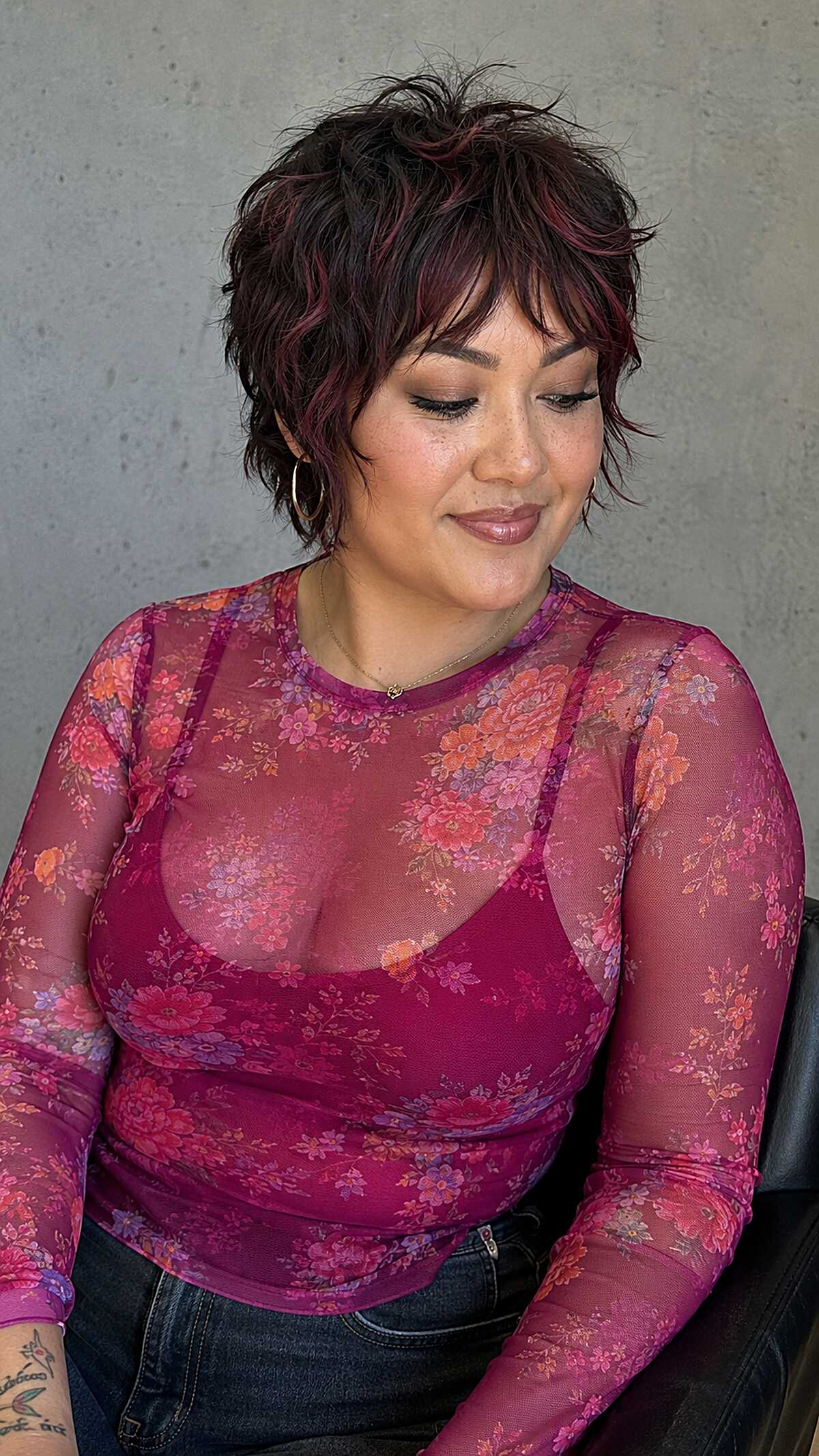 Tousled Dark Cherry Shag with Razored Fringe