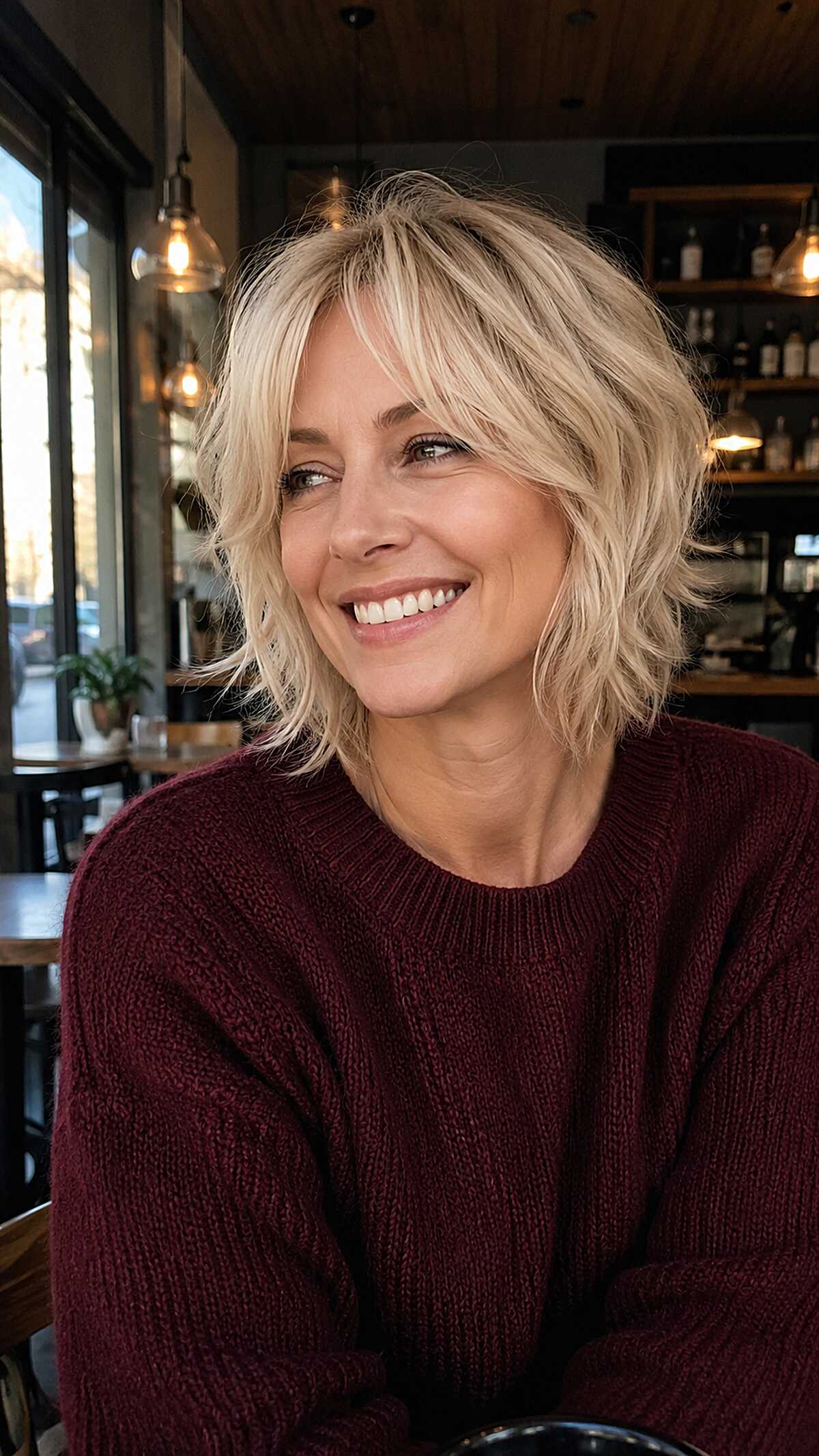 Tousled Platinum Shag with Piecey Chin-Length Layers