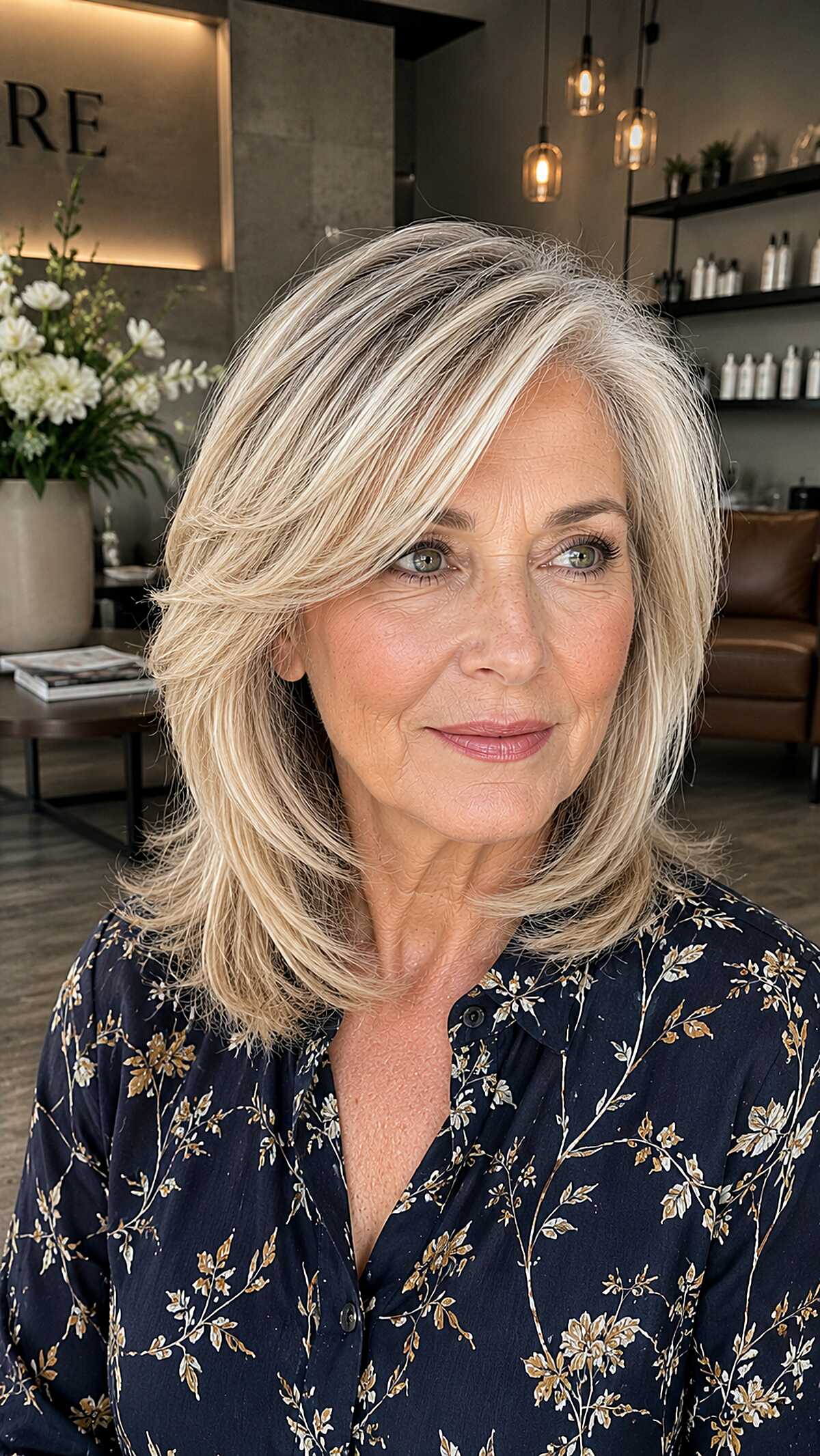 Blonde Dimensional Lob with Sweeping Side Layers