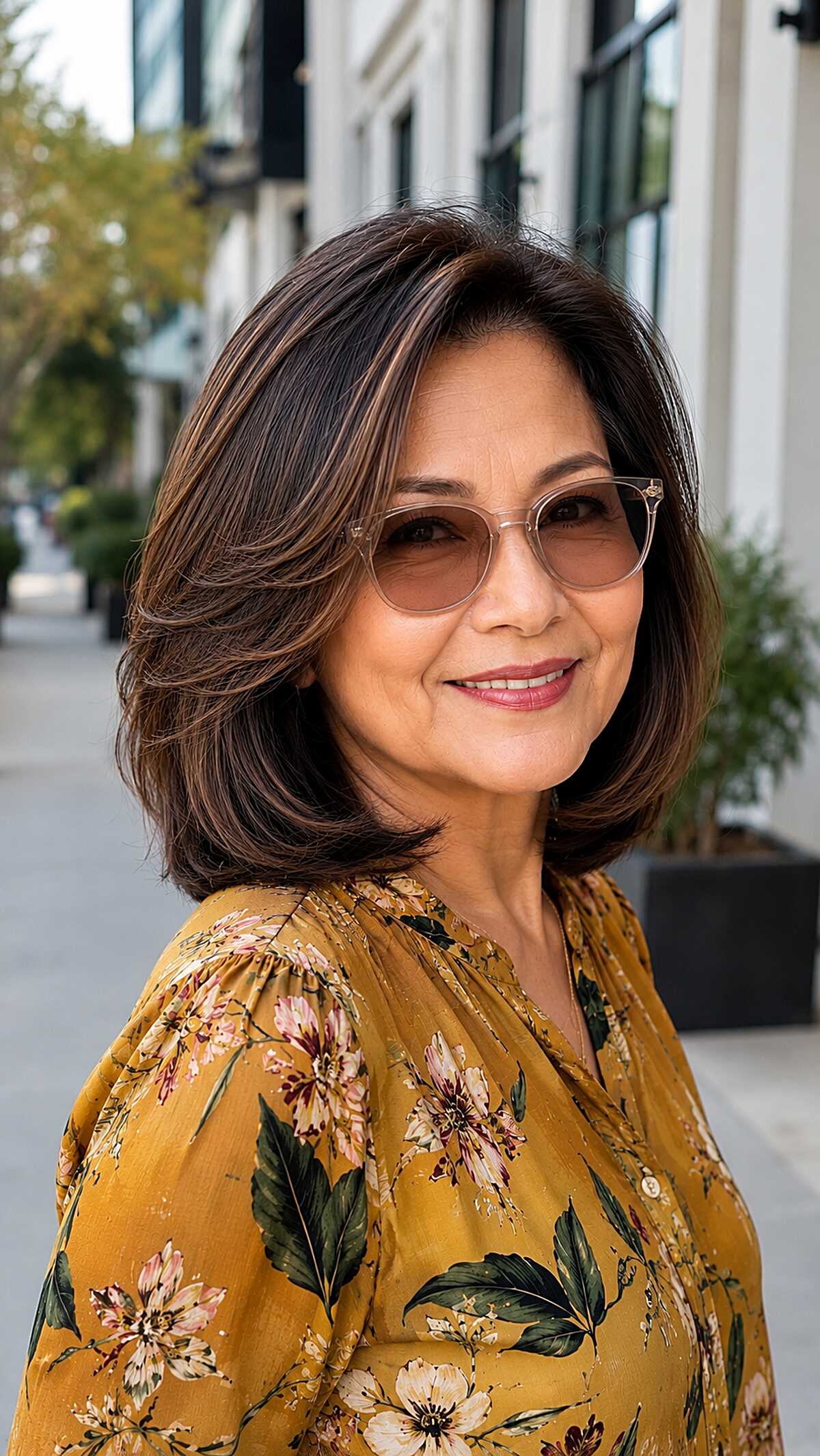 Brunette Chin-Length Bob with Flipped Layered Movement