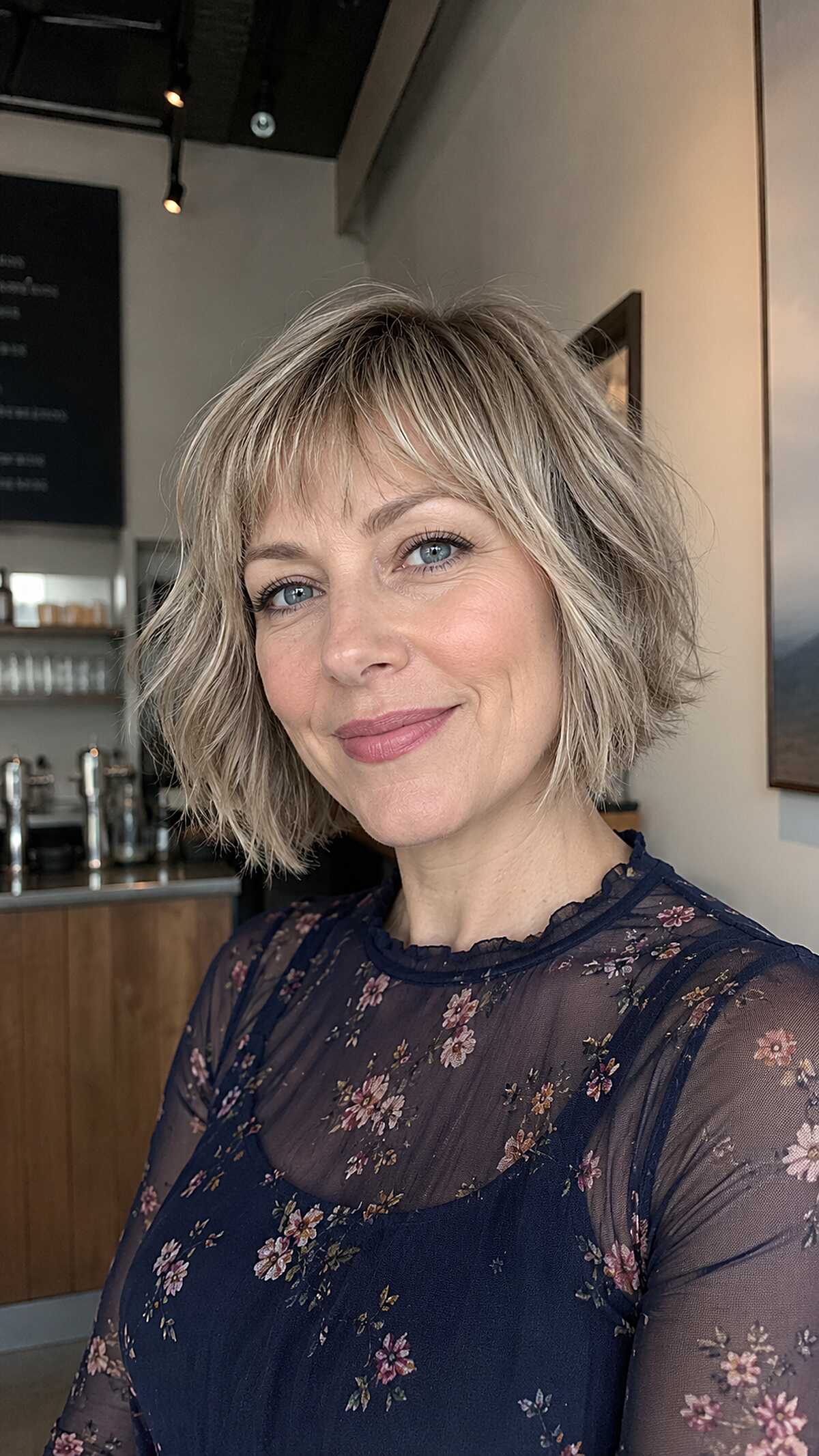 Choppy Ash Blonde Jaw Bob with Shaggy Layered Bangs